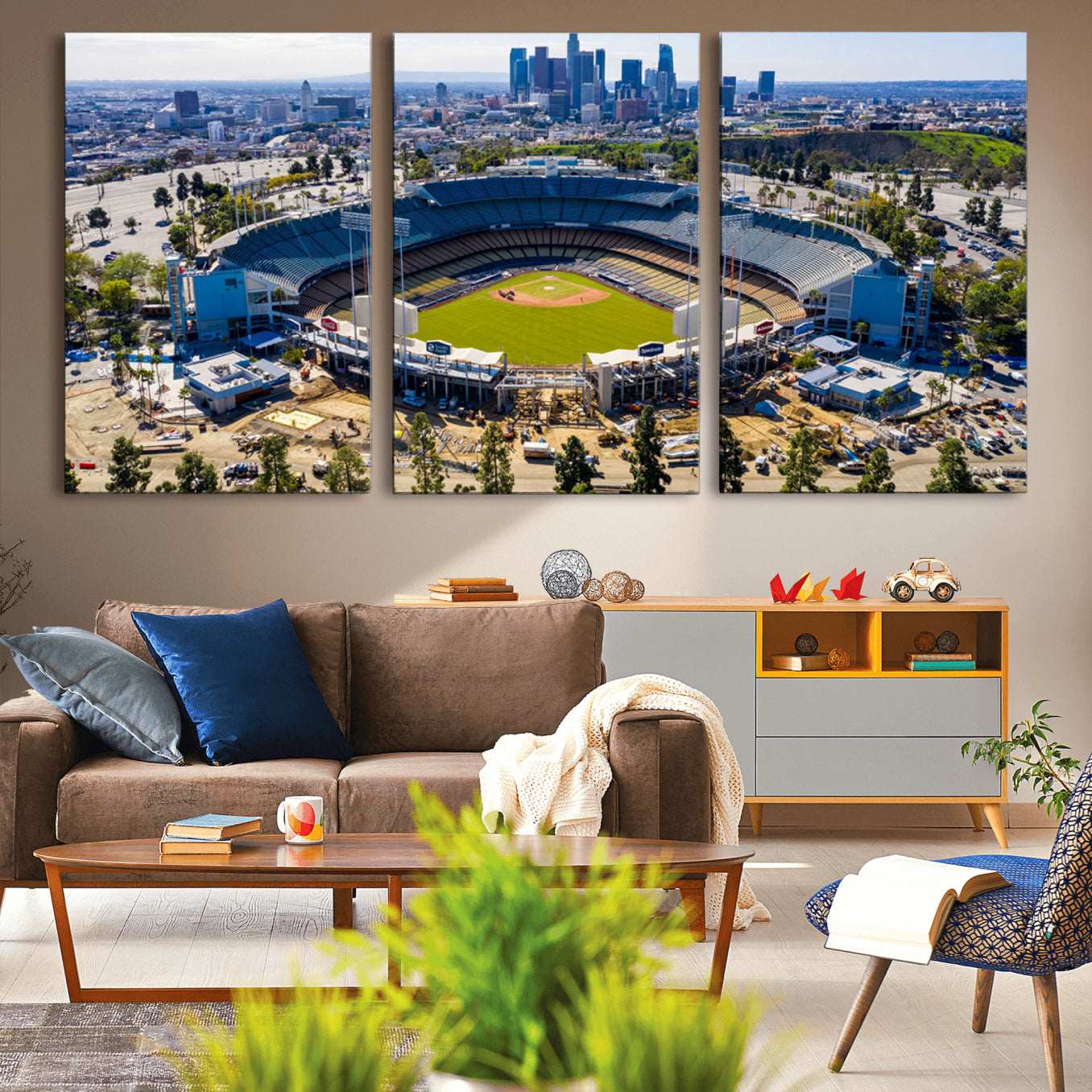 58596-MGV-CV-36X24-Los Angeles Dodgers Dodger Stadium Wall Art Canvas Print - MLB Baseball Stadium, Framed Los Angeles