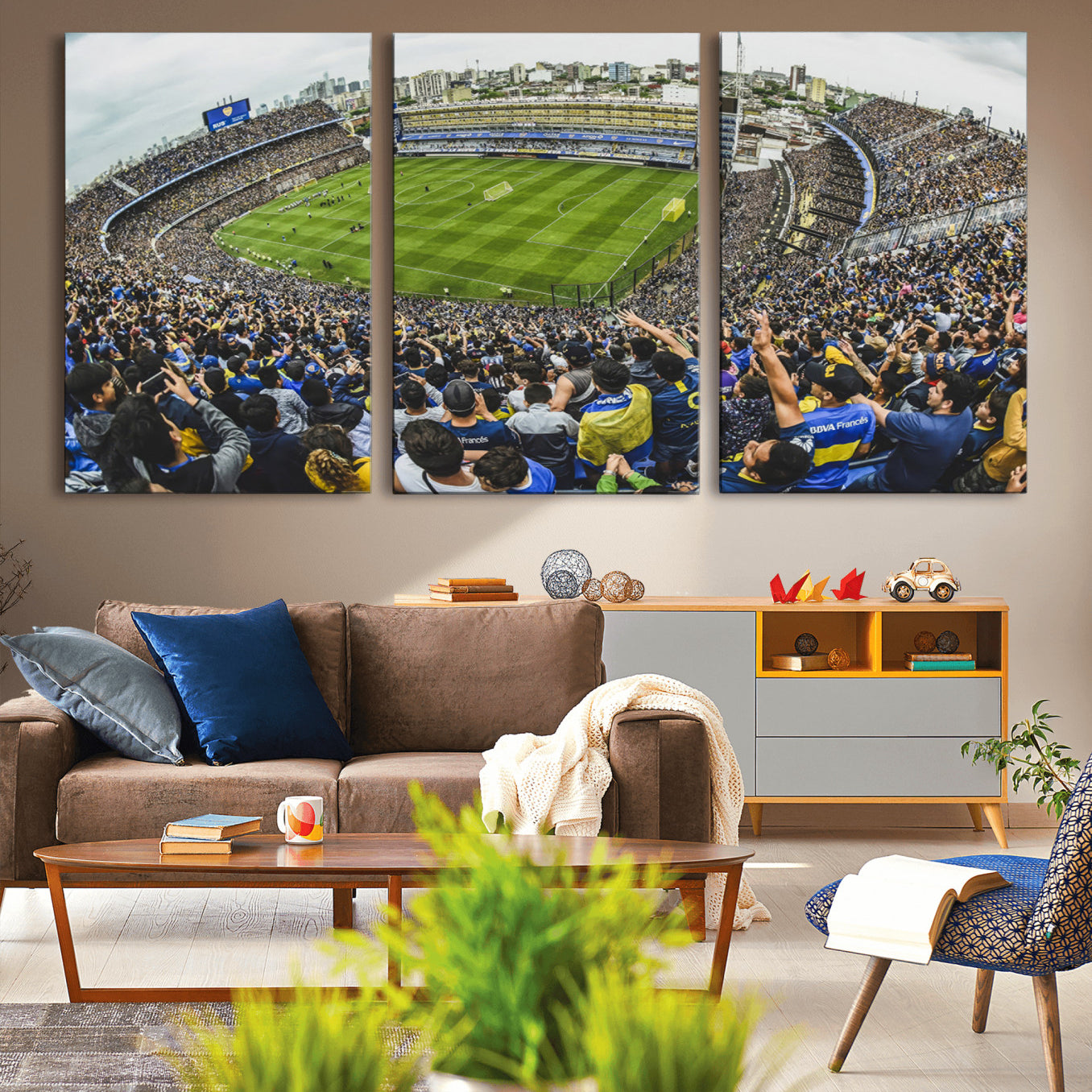63839-MGV-CV-60X30-3P-Boca Juniors Soccer Team Print Wall Art - Buenos Aires Bombonera Stadium Canvas Print