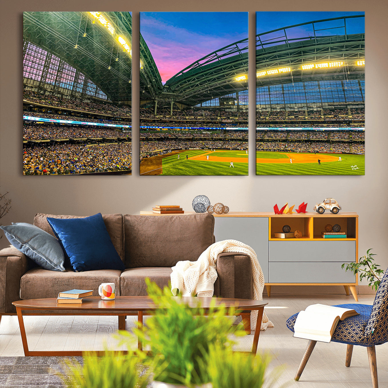 17006-MGV-CV-36X24-Milwaukee Brewers Baseball Team Print Canvas- American Family Field Stadium Wall Art Canvas Print