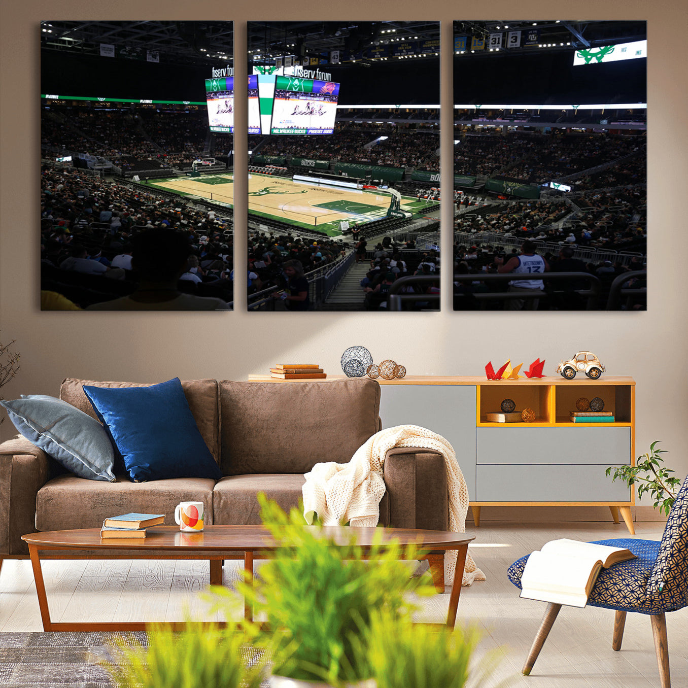 69882-MGV-CV-36X24-Milwaukee Bucks Basketball Print - Fiserv Forum Stadium Wall Art Canvas Print