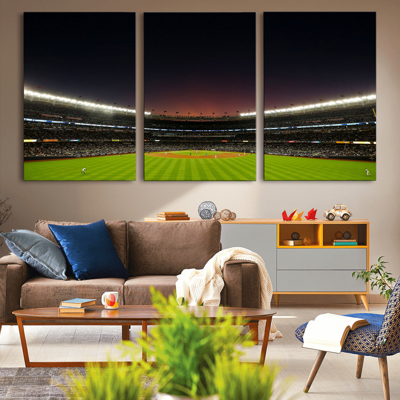 59138-MGV-CV-60X30-3P-Yankee Stadium Night Game Triple Canvas, Yankee Stadium Canvas Wall Art - New York Yankees MLB Match