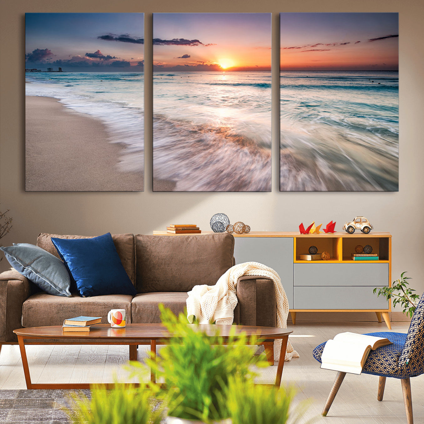 11379-MGV-CV-36X24-Sunset Beach Wall Art – Soothing Coastal Landscape, Ready to Hang for Tranquil Home Decor