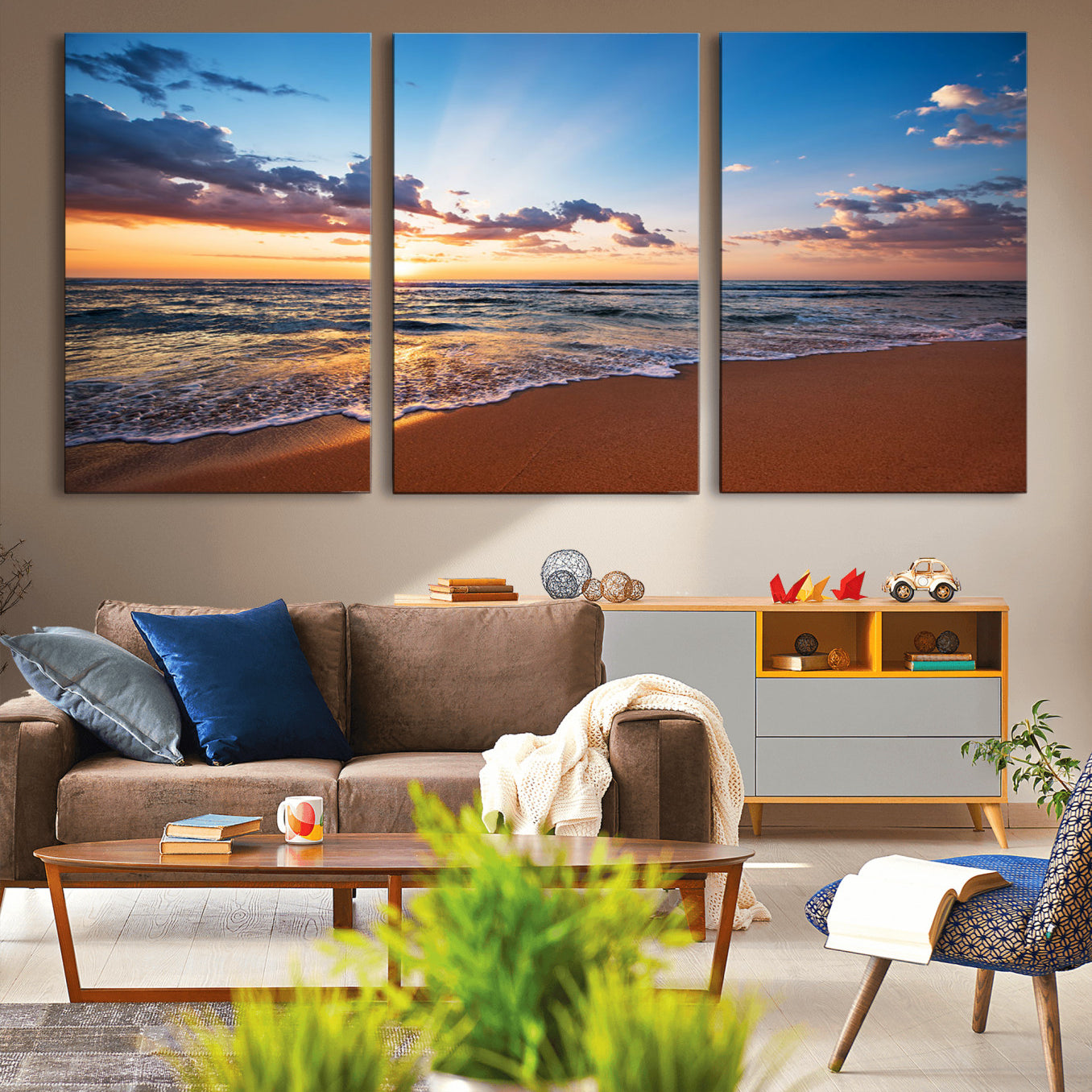 68915-MGV-CV-36X24-Golden Hour Beach Sunset Wall Art | Canvas Print | Ready to Hang | Coastal Wall Art for Living Room