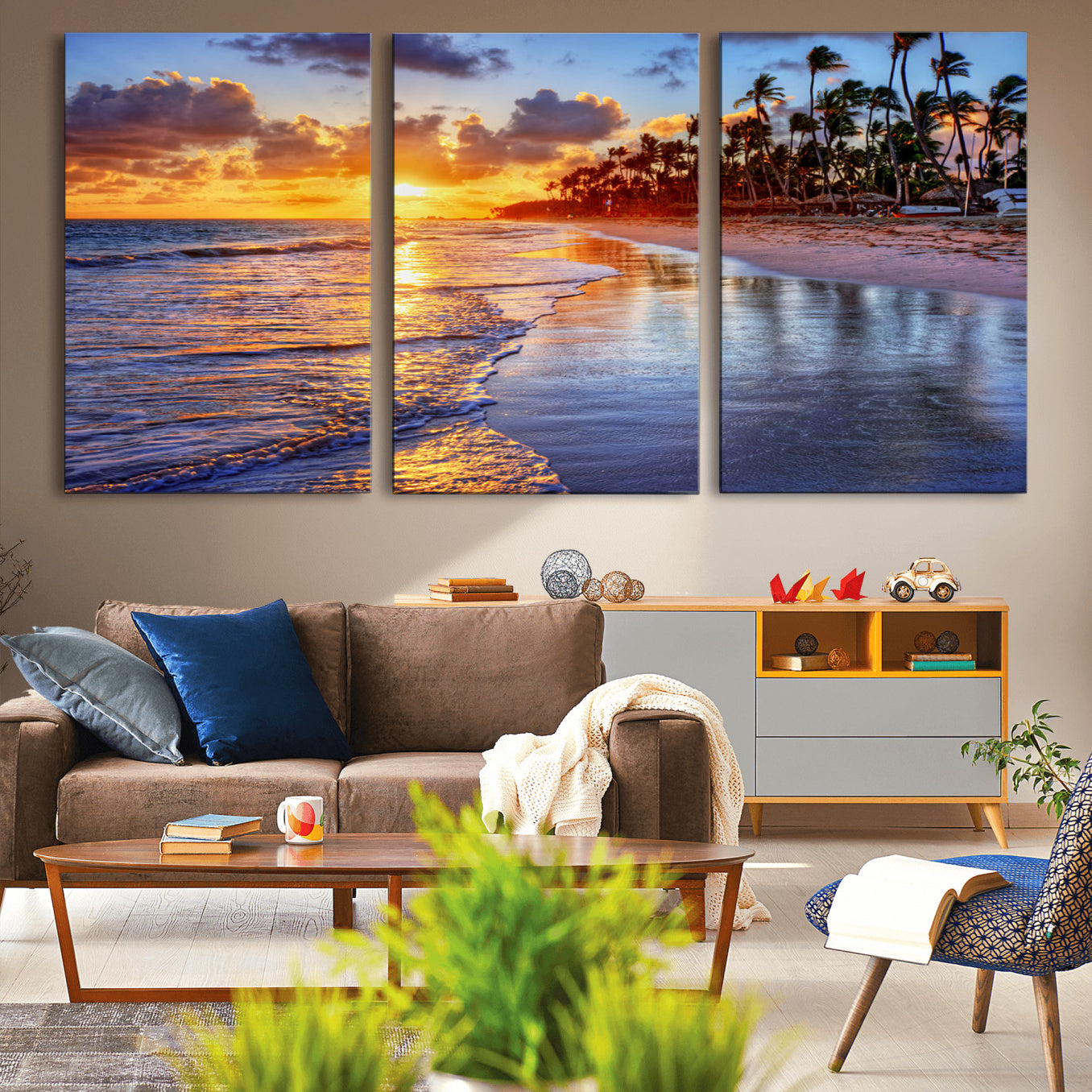 32177-MGV-CV-36X24-Serene Beach Sunset Wall Art Canvas- Coastal Seascape Print for Living Room or Bedroom, Ocean Waves