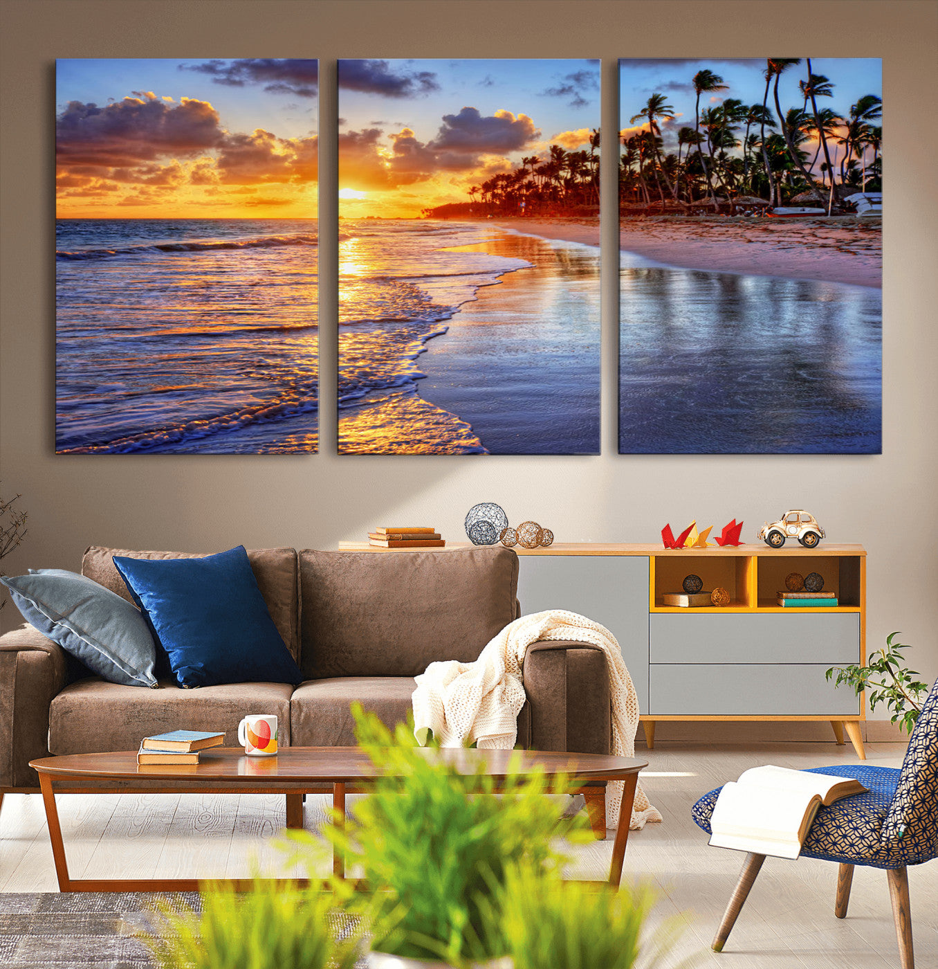 32177-MGV-CV-36X24-Serene Beach Sunset Wall Art Canvas- Coastal Seascape Print for Living Room or Bedroom, Ocean Waves