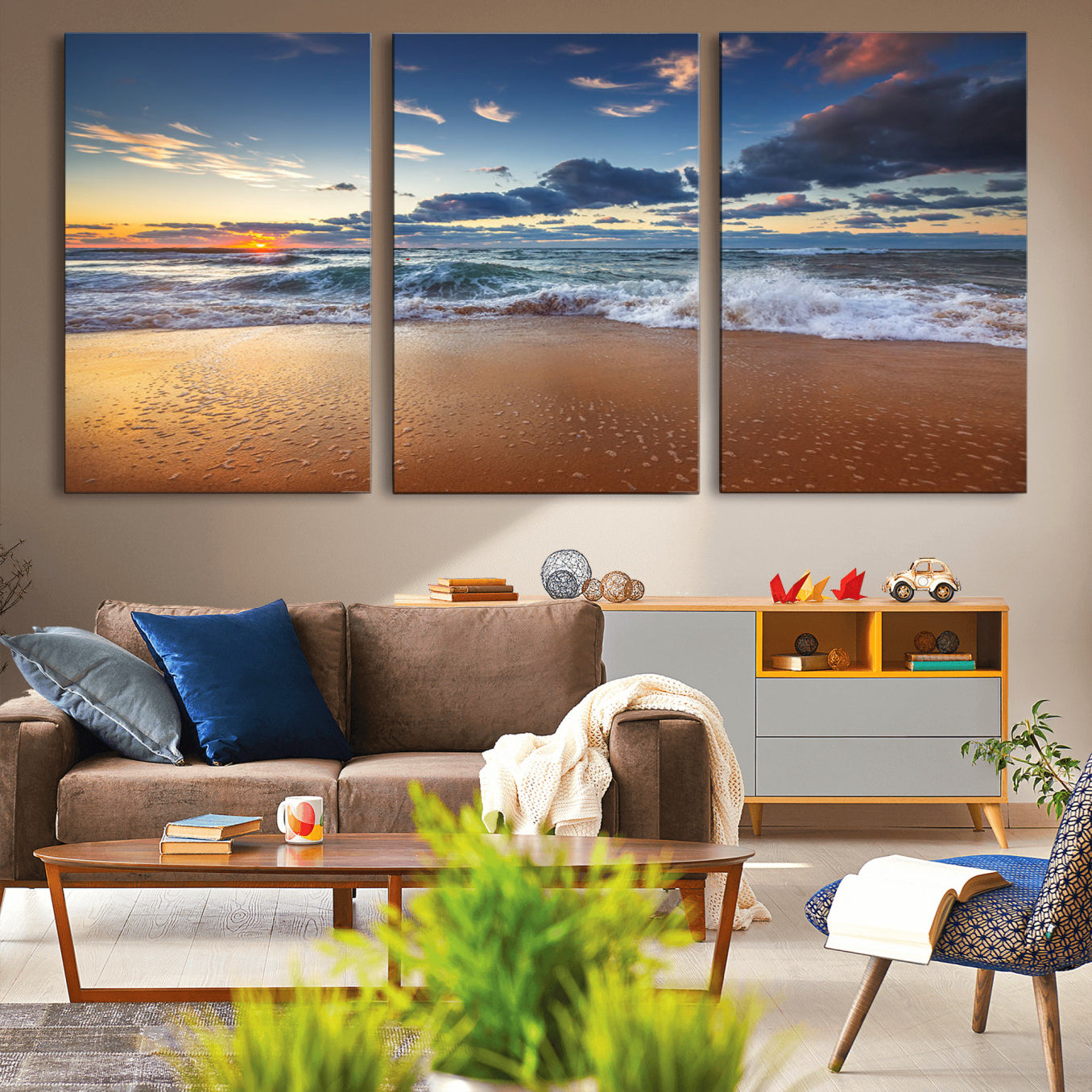 85899-MGV-CV-36X24-Beach Canvas Wall Art - Coastal Seascape Print for Living Room or Bedroom, Ocean Waves on Sand,