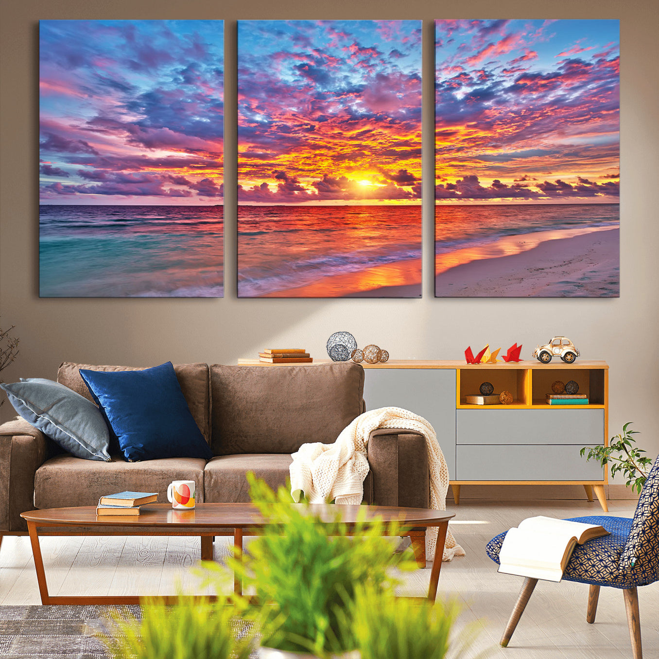12616-MGV-CV-36X24-Vibrant Sunset Beach Wall Art - Ocean Sunset Canvas Print | Coastal Wall Art Decor Stunning Sunset