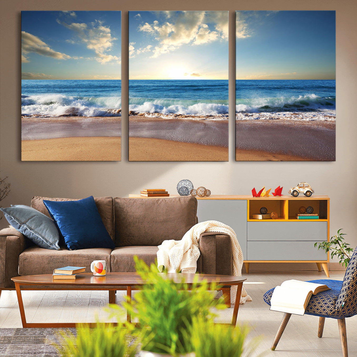 36512-MGV-CV-36X24-Serene Ocean Sunset Canvas Wall Art - Beach Waves at Sunset, Ready to Hang
