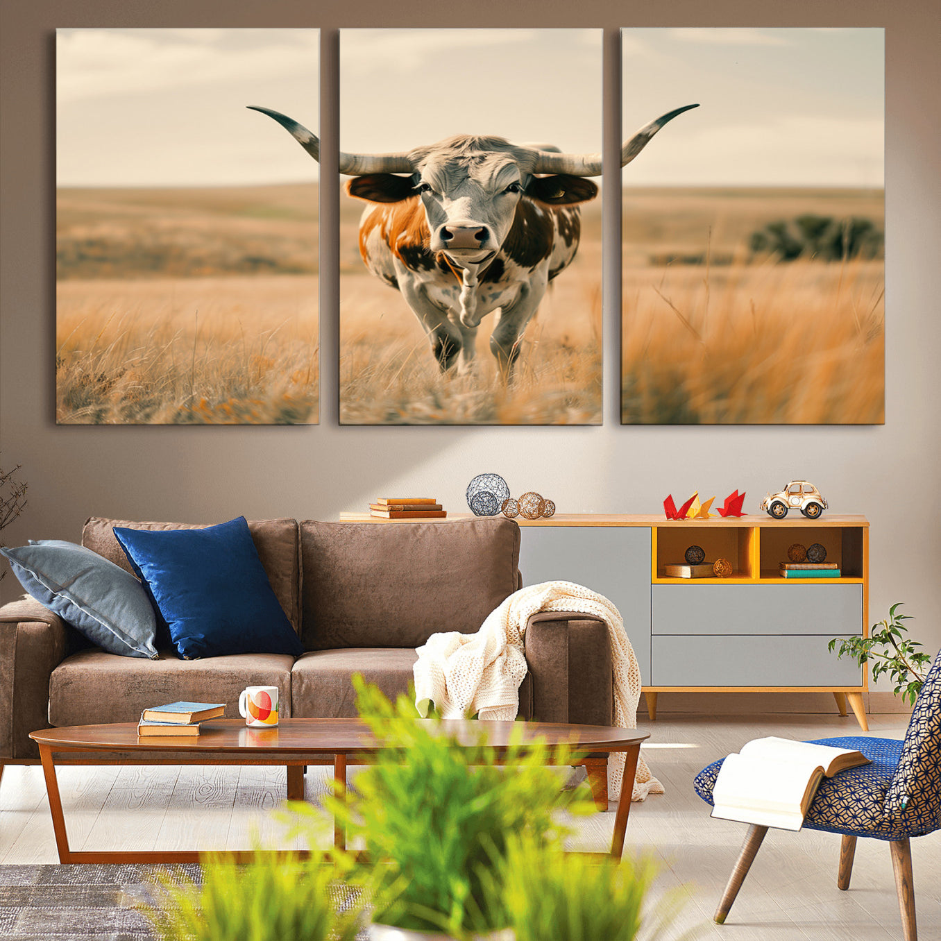 -Texas Cow Wall Art Canvas Print for Farm House Wall Decor, Farmhouse Wall Art Print