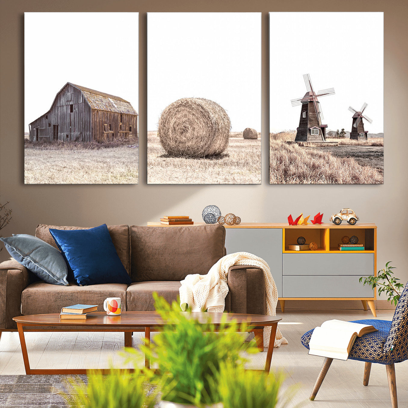 94971-MGV-CV-36X24-Farm Prints Set, Set of 3 Farmhouse Wall Art, Country House Decor