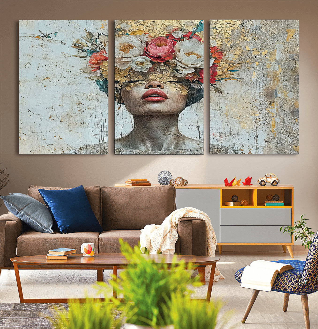 26919-MGV-CV-36X24-Golden Petal Wall Art Canvas Print - Silhouette Woman Wall Art Canvas Print, Floral Woman Portrait