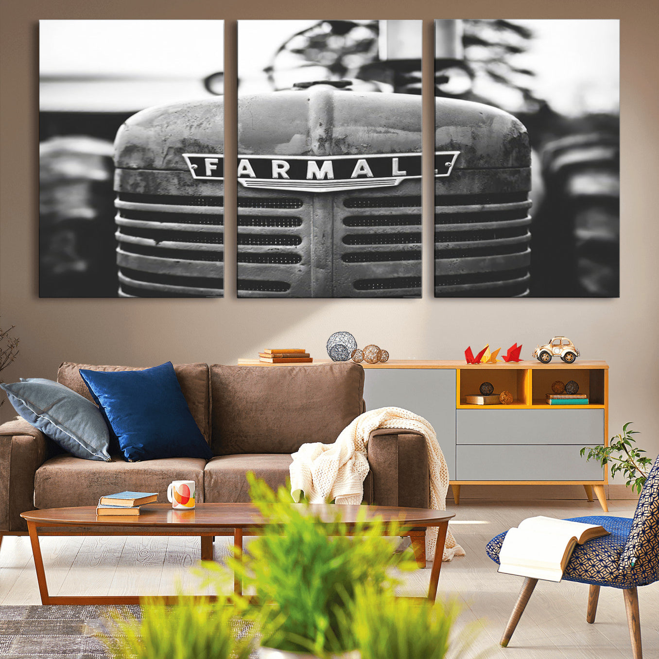 -Vintage Farmall Tractor Wall Art Canvas Print, Rustic Farmhouse Decor Ready to Hang