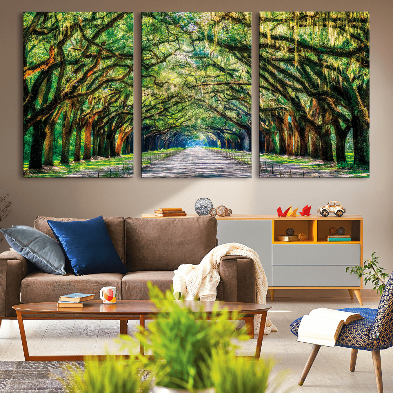 -Serene Tree Tunnel Wall Art Canvas Print – Pathway Under Canopy of Lush Green Trees, Nature-Inspired