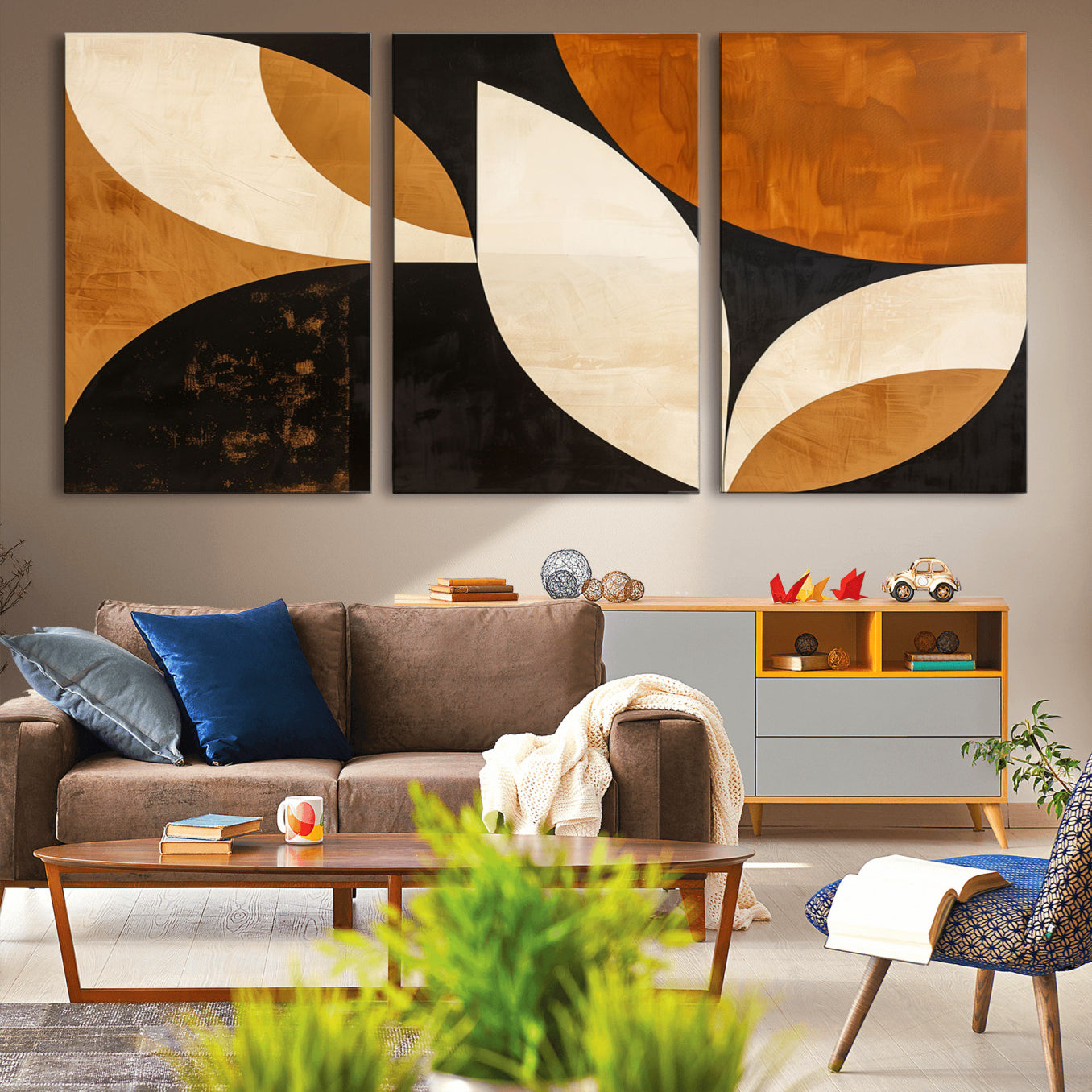 21251-MGV-CV-60X30-3P-Geometric Abstract Wall Art Canvas Print, Mid Century Modern Wall Art Print