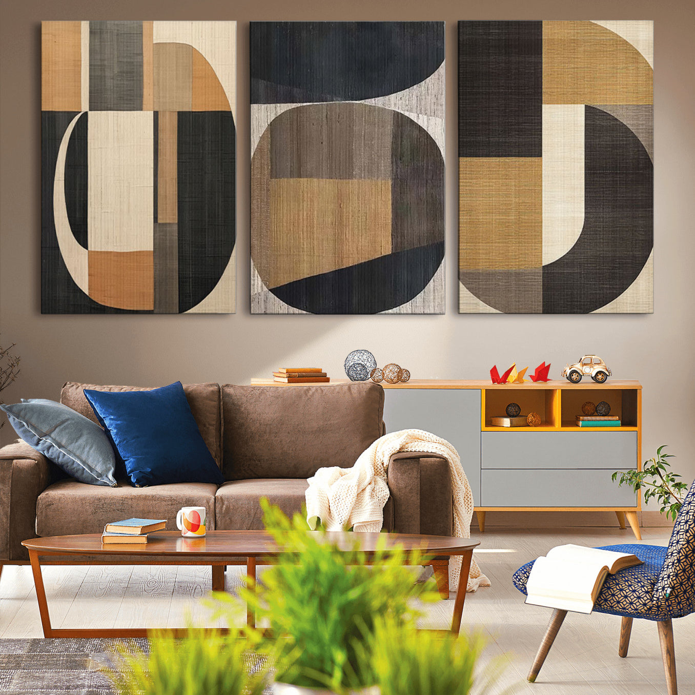 84035-MGV-CV-36X24-Modern Brown Wabi Sabi Wall Art Canvas Print Set – Framed Minimalist Abstract Artwork for Home, Office Decor