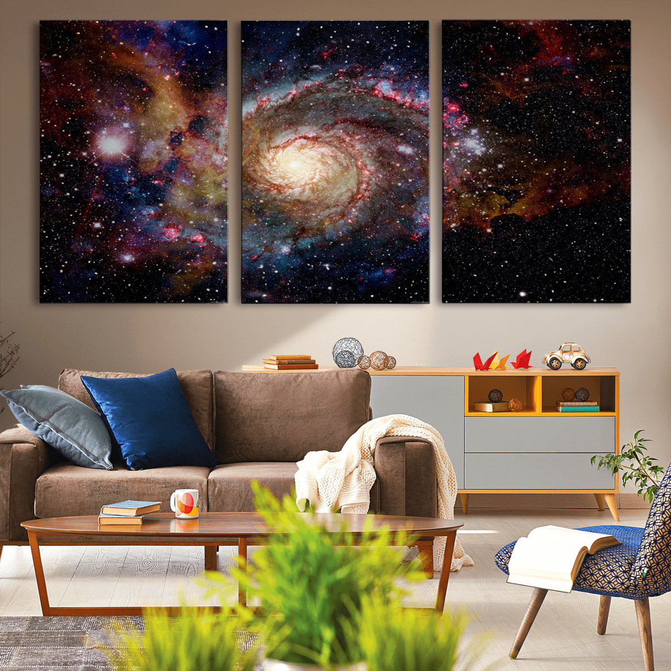 -Nebula and Galaxies in Space Wall Art Canvas Print, Spiral Galaxy Wall Art Canvas Print
