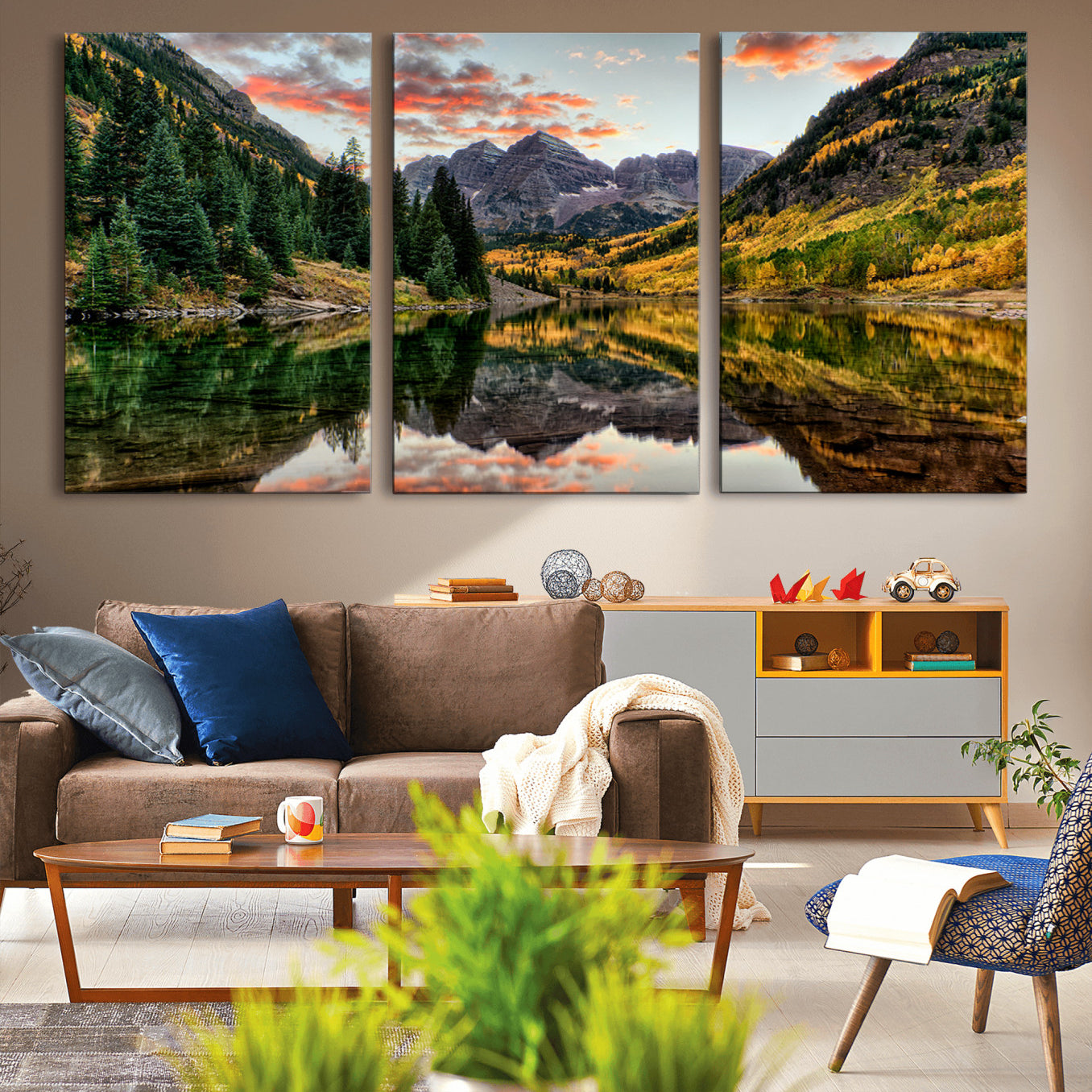 14376-MGV-CV-36X24-Maroon Bells Wall Art - Scenic Canvas Print of Maroon Bells in Autumn for Elegant Home or Office