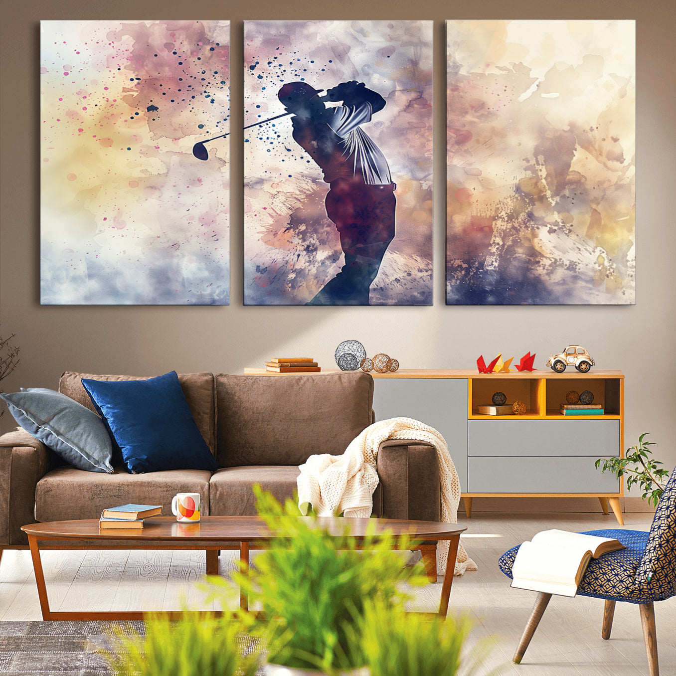-Abstract Watercolor Golf Player Wall Art Canvas Print