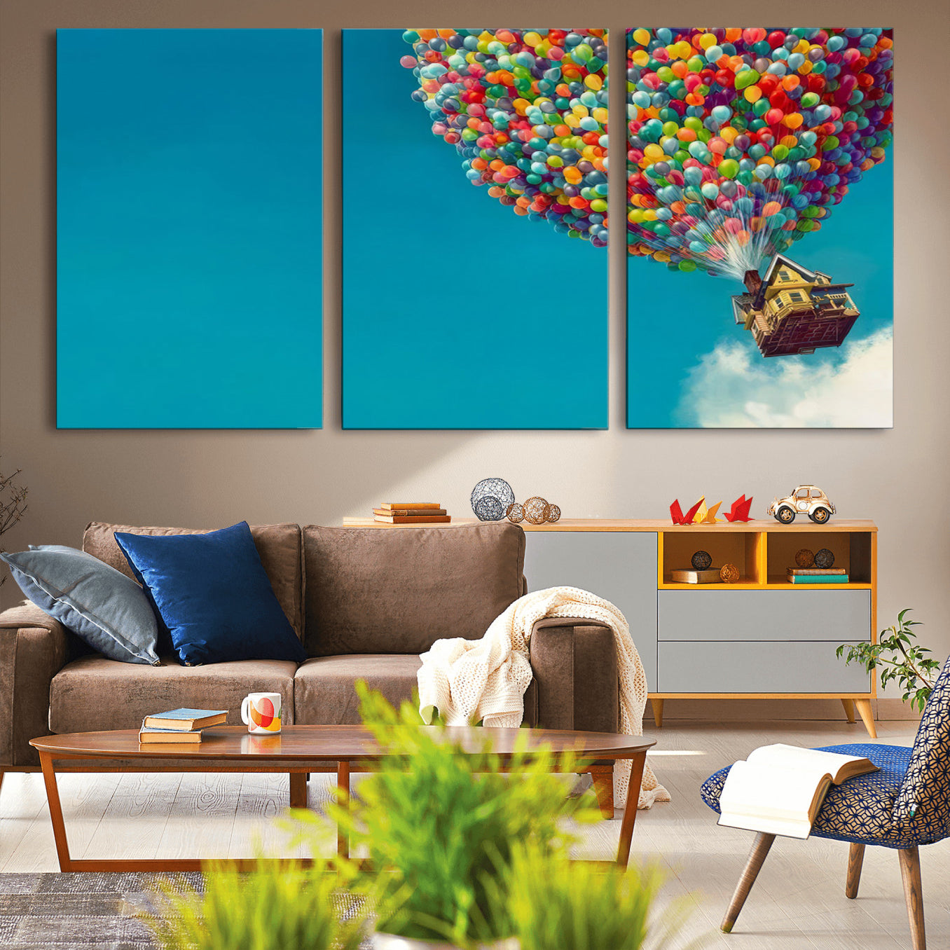 -Carl Fredricksen, Up Movie Wall Art, Colorful Balloon House Art | Whimsical Wall Decor for Living