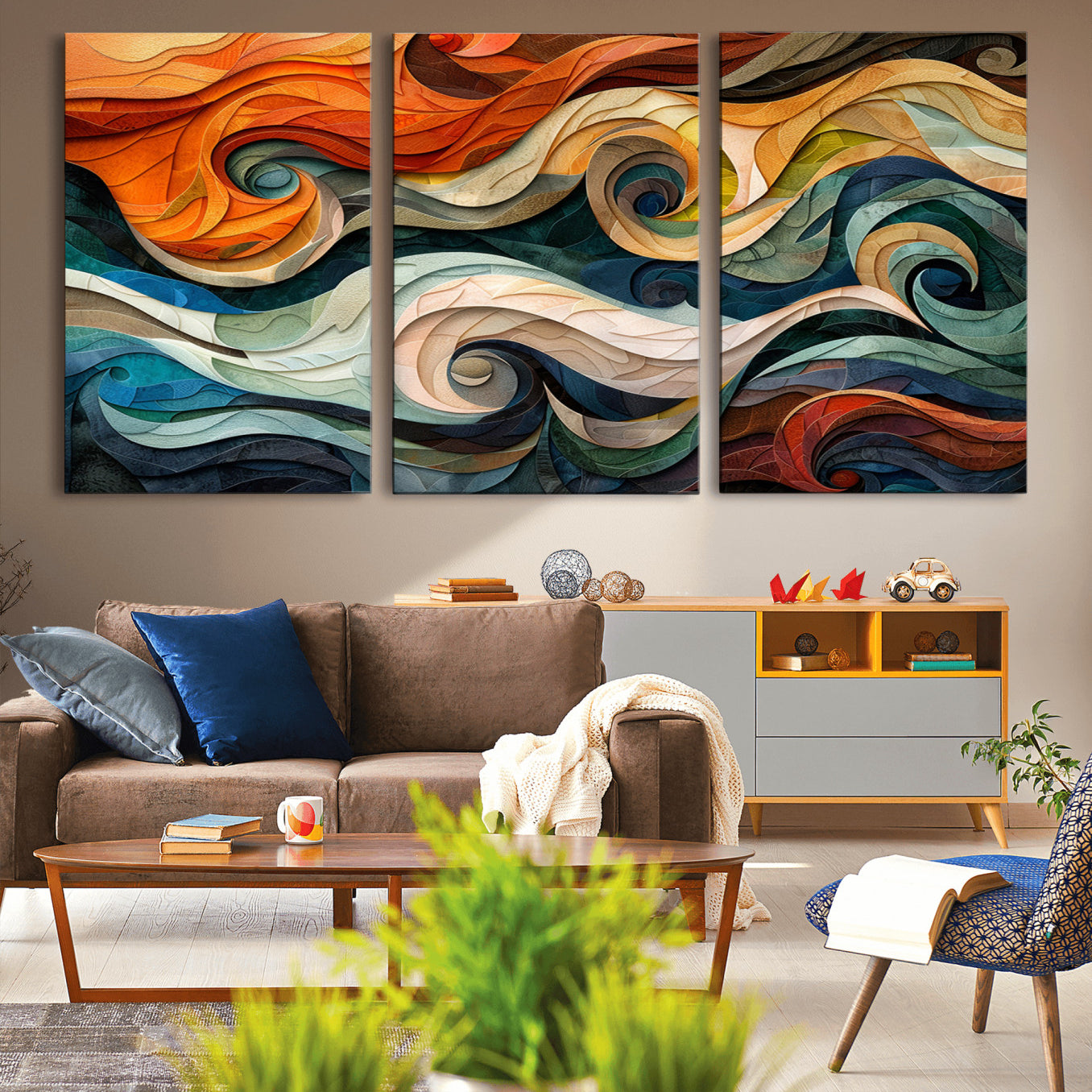 98463-MGV-CV-36X24-Abstract Wave Wall Art | Ready to Hang Framed Canvas Print | Vibrant Home Decor for Modern Spaces