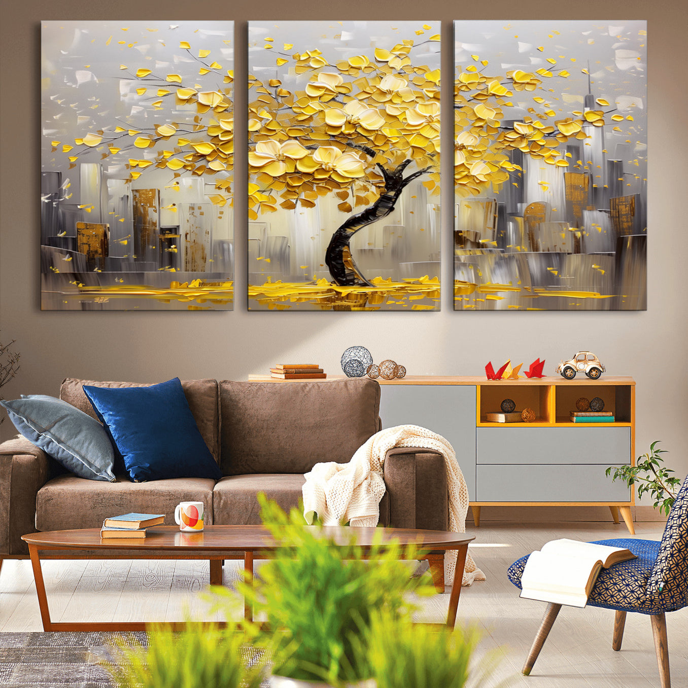 45538-MGV-CV-36X24-Golden Tree Canvas Print | Abstract Wall Art for Modern Homes | Ready to Hang Framed Artwork