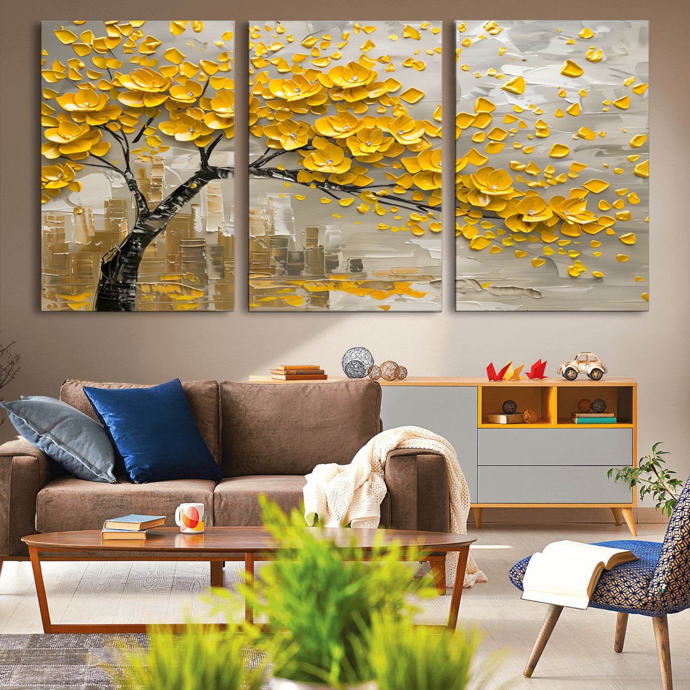 99675-MGV-CV-36X24-Yellow Blossom Tree Canvas Wall Art - Floral Abstract Modern Contemporary Artwork for Living Room or