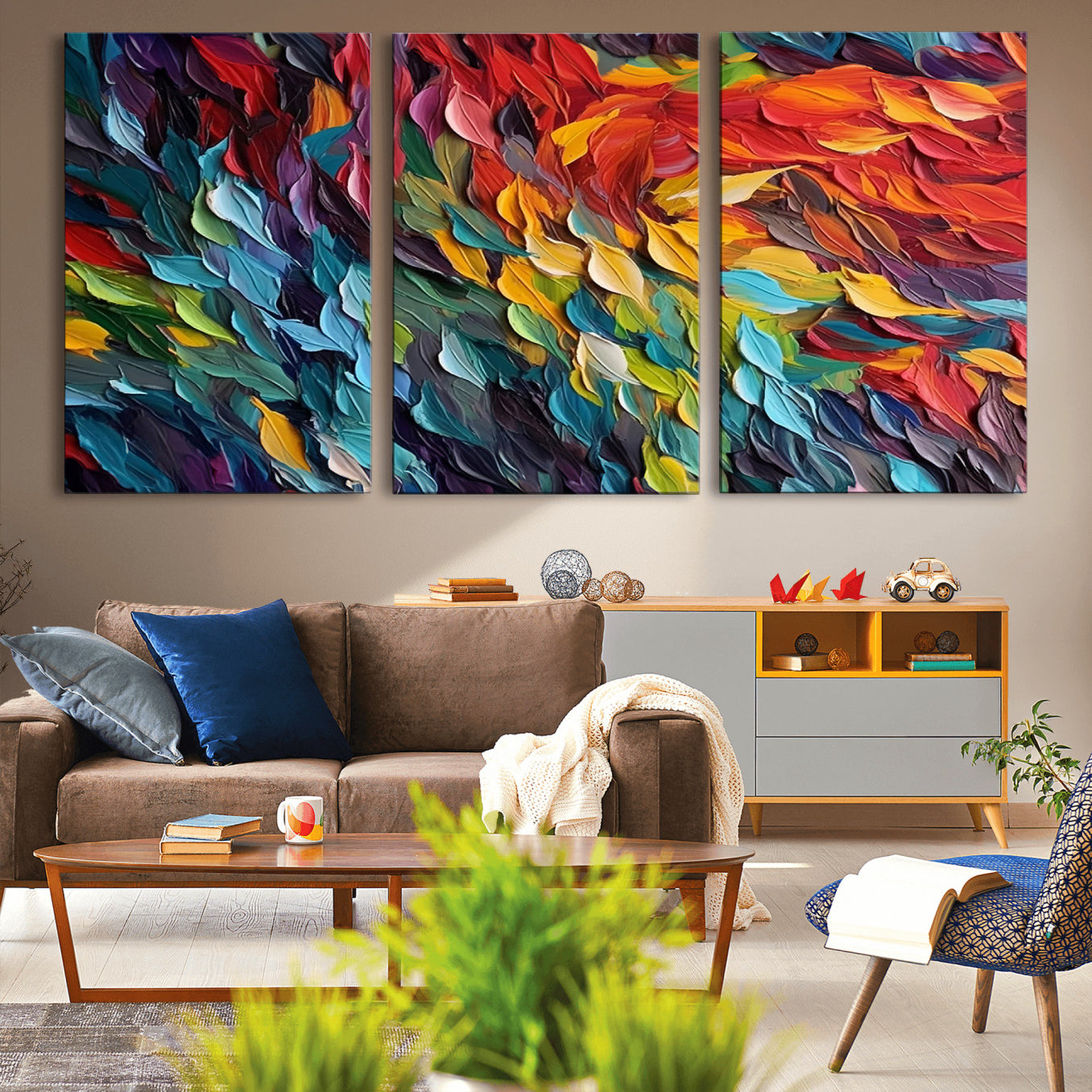 41557-MGV-CV-36X24-Vibrant Abstract Leaf Wall Art Canvas Print | Bold Colorful Canvas for Living Room or Office | Ready