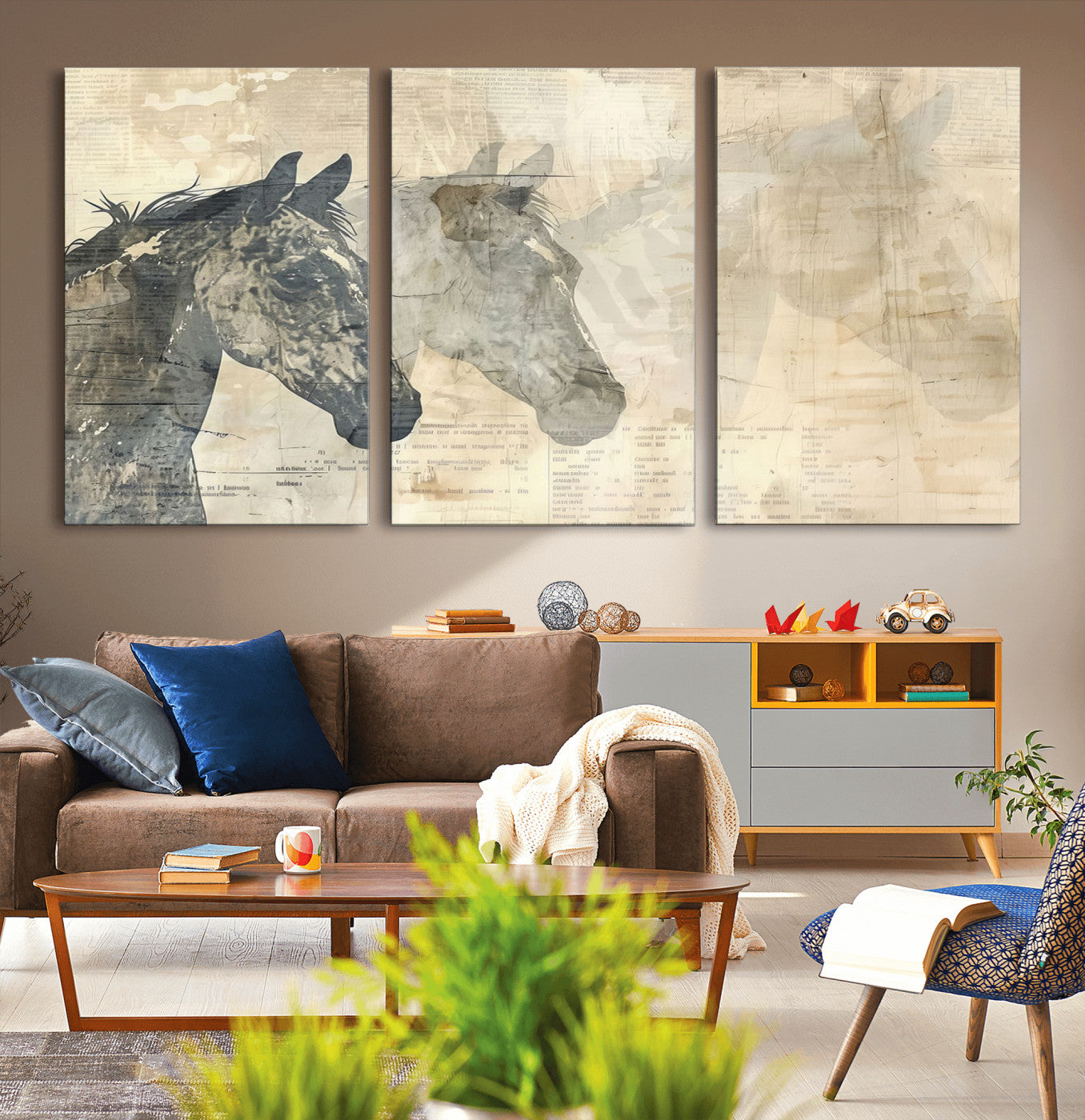 64301-MGV-CV-36X24-Abstract Horse Canvas Print | Modern Farmhouse Wall Art | Ready to Hang Framed