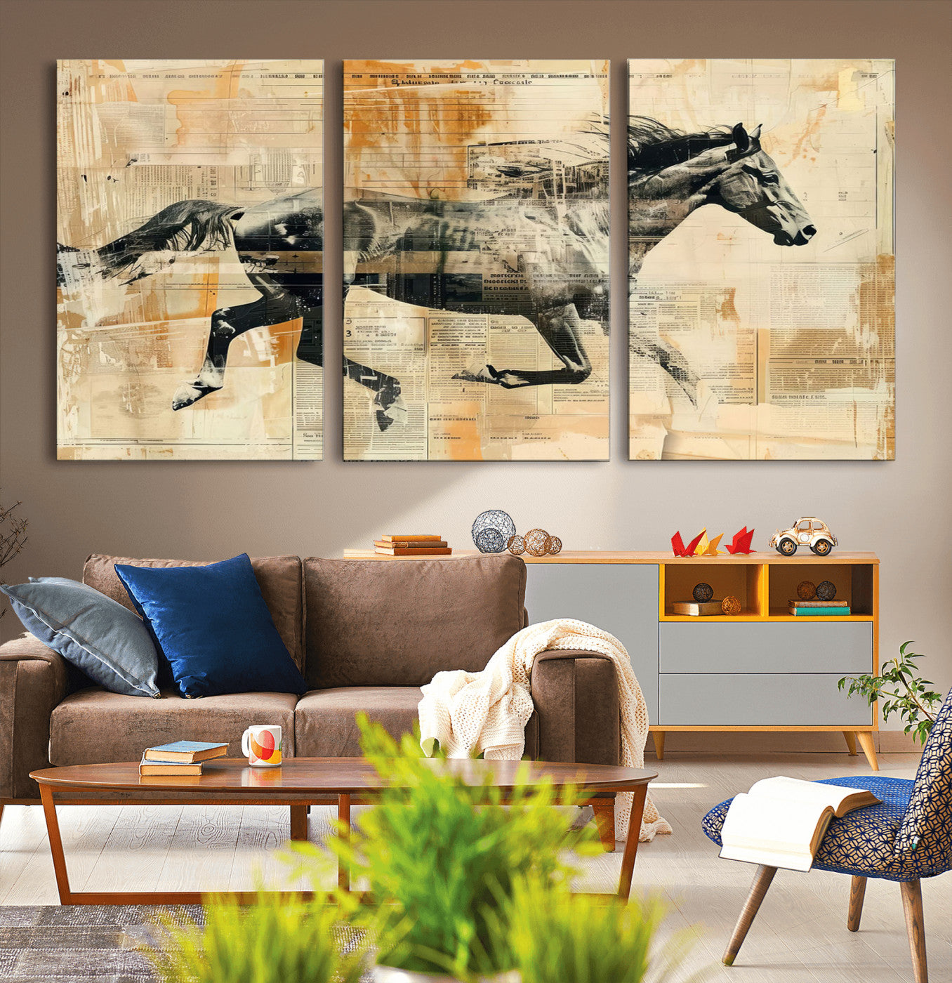 22364-MGV-CV-36X24-Chines Style Running Horse Western Wall Art | Farmhouse Wall Decor | Ready to Hang Framed Canvas