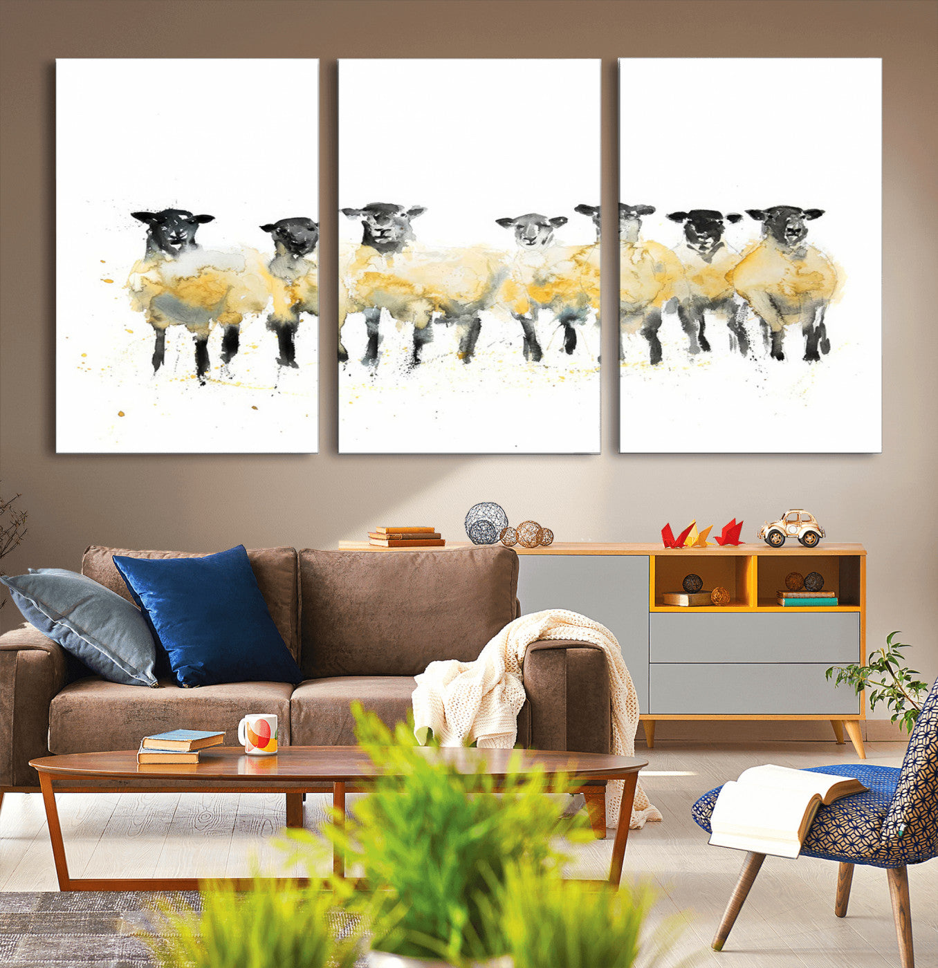 -Farmhouse Wall Art Sheep Print | Ready to Hang Framed Canvas | Rustic Barn Decor