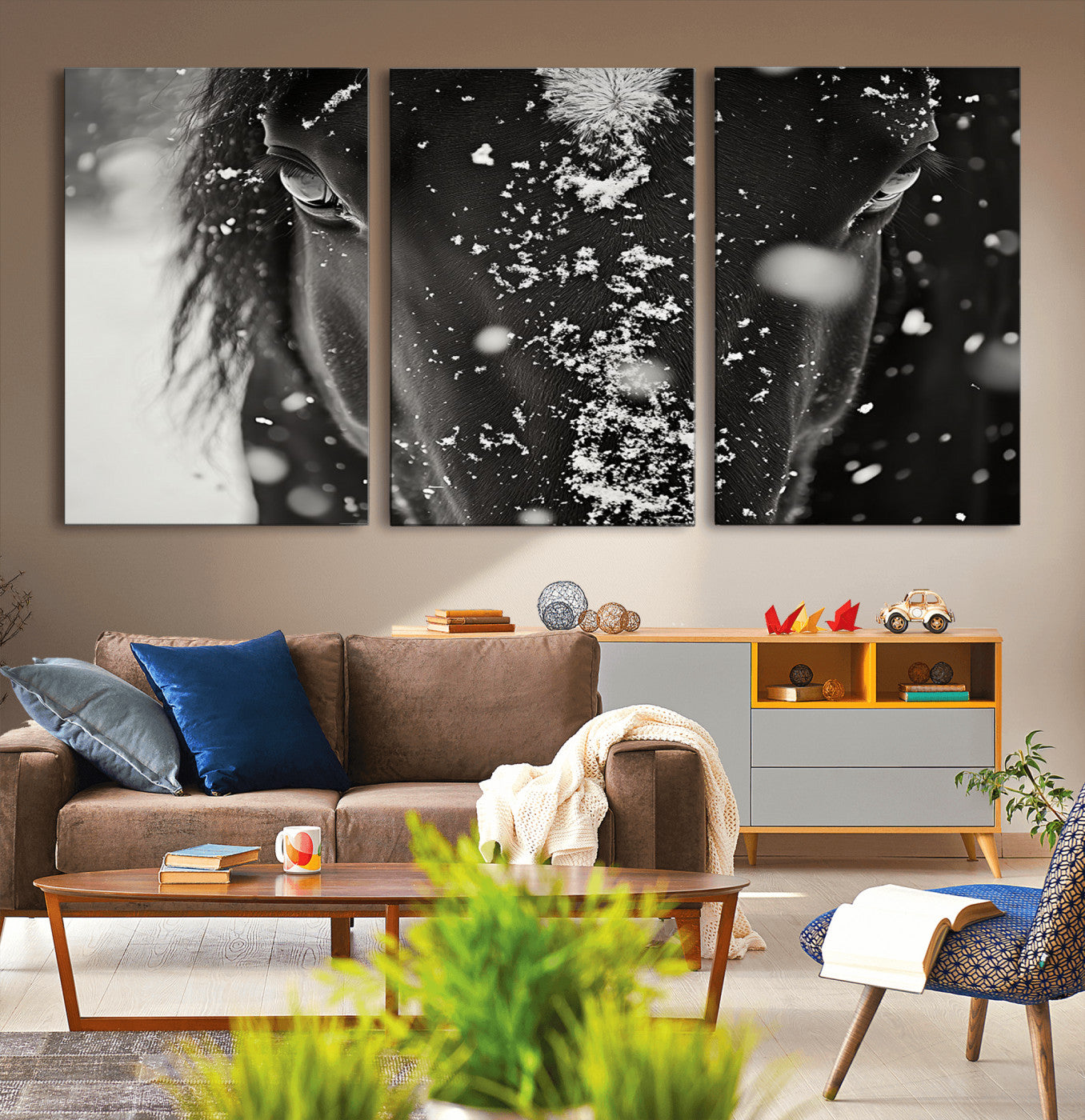 73281-MGV-CV-36X24-Winter Horse Snow Wall Art Canvas Print