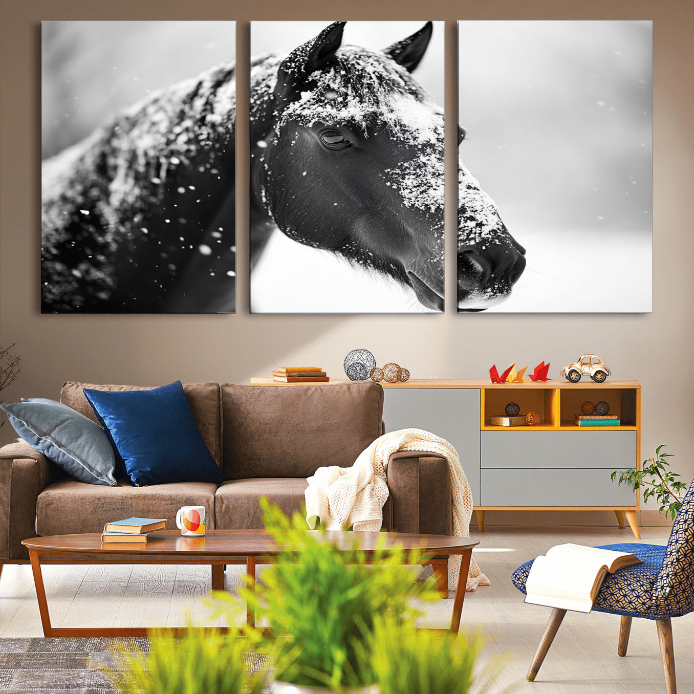 -Horse Canvas Print - Winter Horse Snow Wall Art Canvas Print