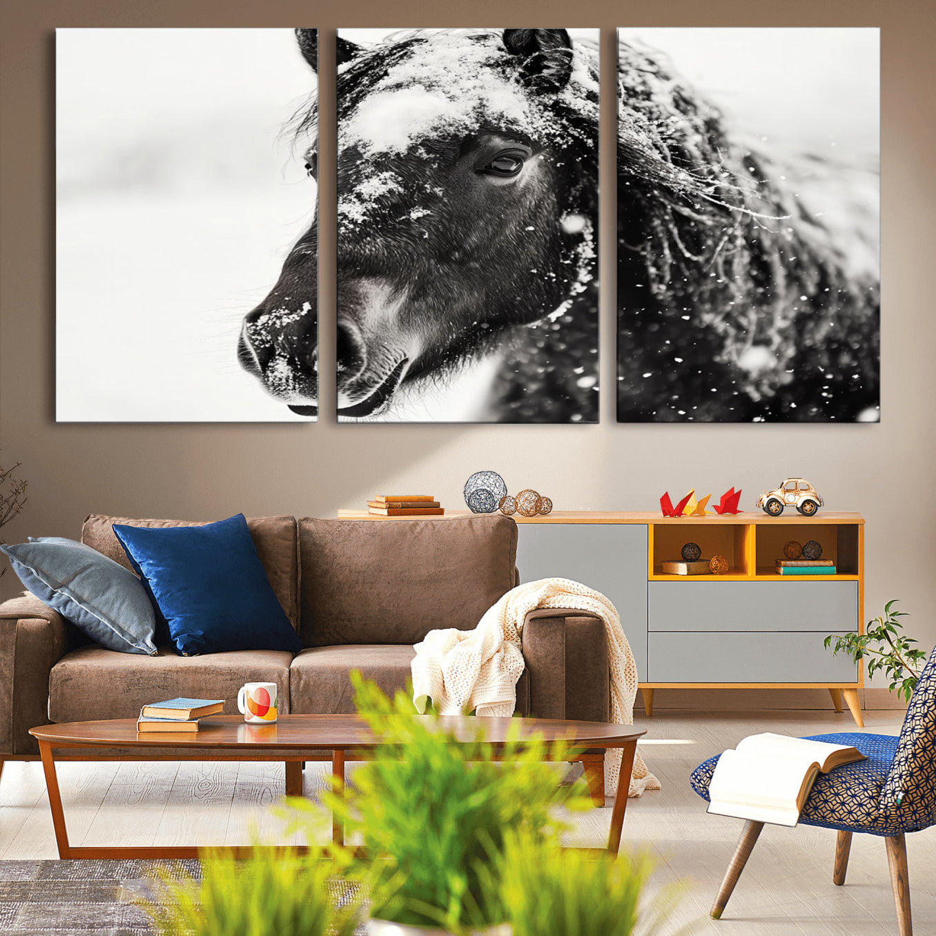 -Framed Black and White Horse Wall Art | Ready to Hang and Framed | Farmhouse and Western Wall Decor