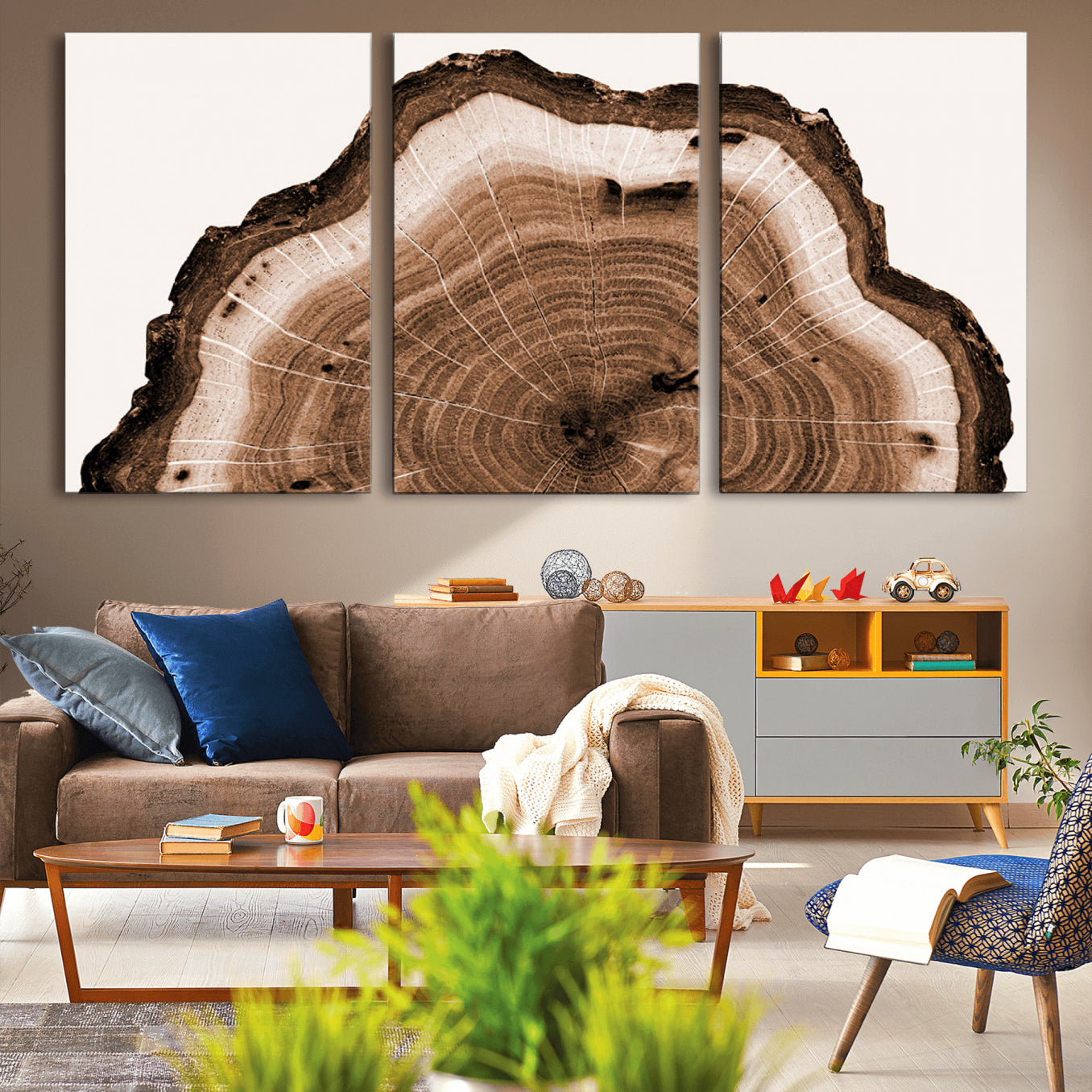 -Rustic Wood Rings Wall Art | Nature-Inspired Tree Ring Canvas Print | Ready to Hang and Framed for
