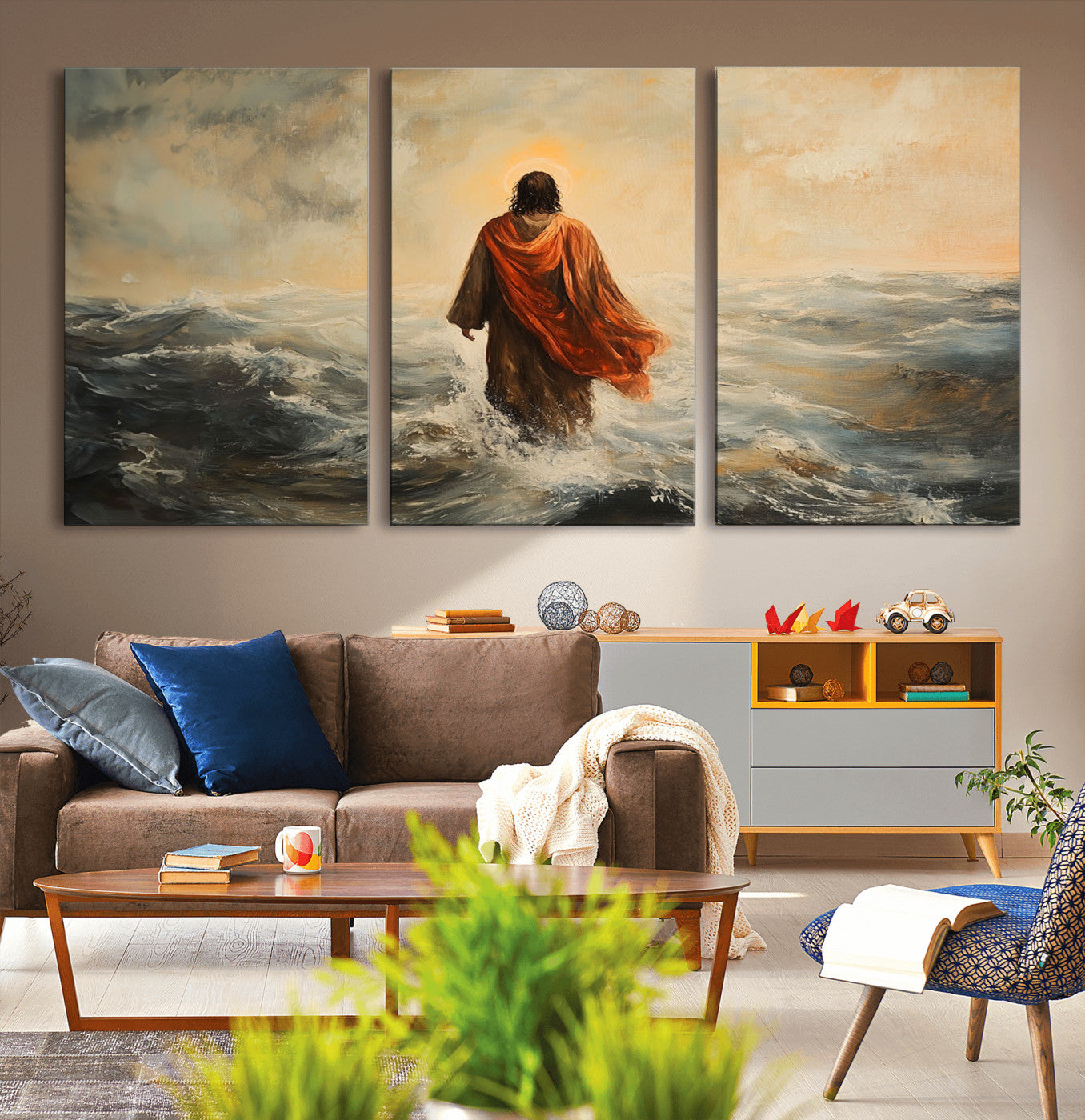 -Jesus Walking on Water, Christian Wall Art, Jesus Christ Walking on Oil Painting Style Print