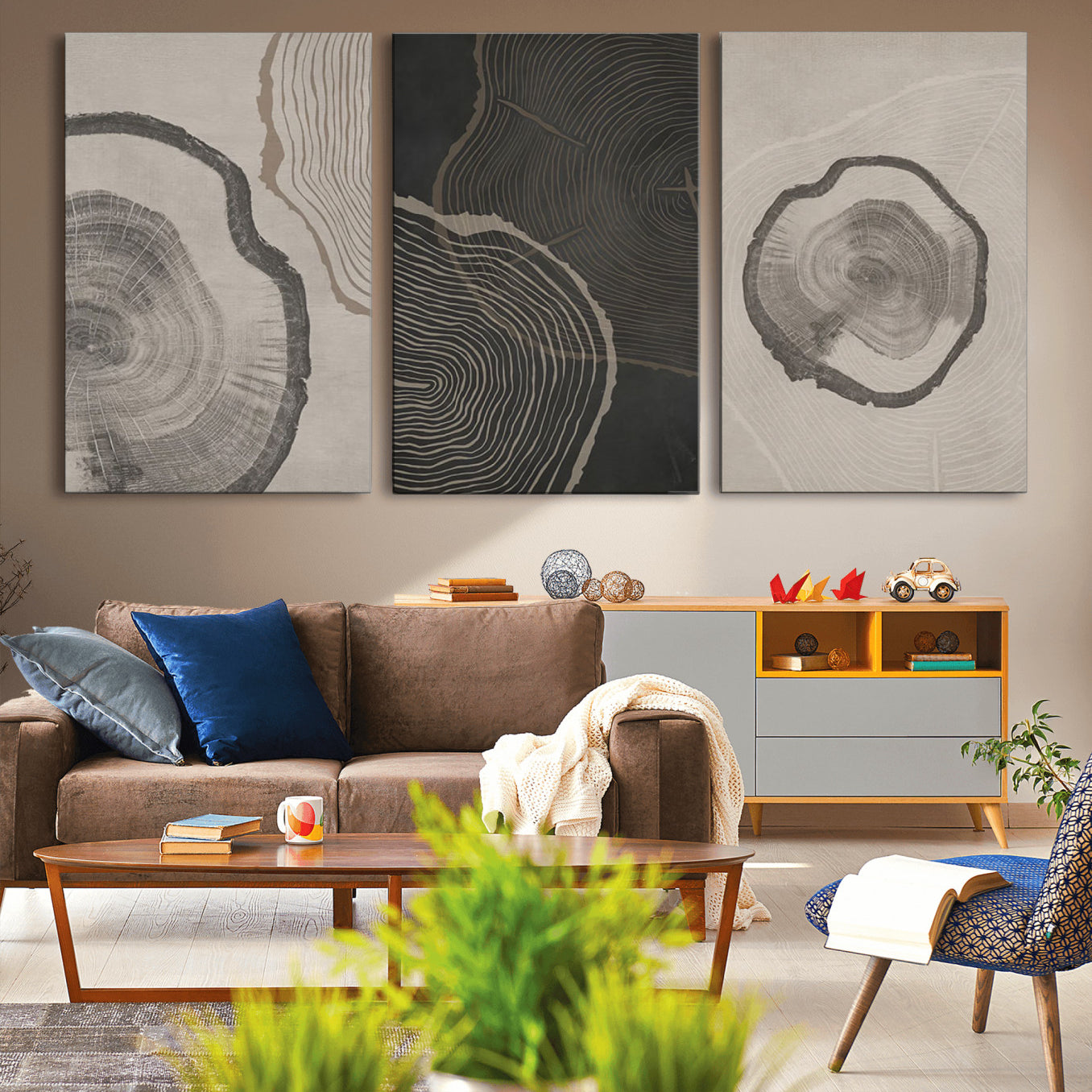 25407-MGV-CV-36X24-Minimalist Tree Rings Wall Art | Modern Abstract Canvas Print Set | Ready to Hang and Framed |