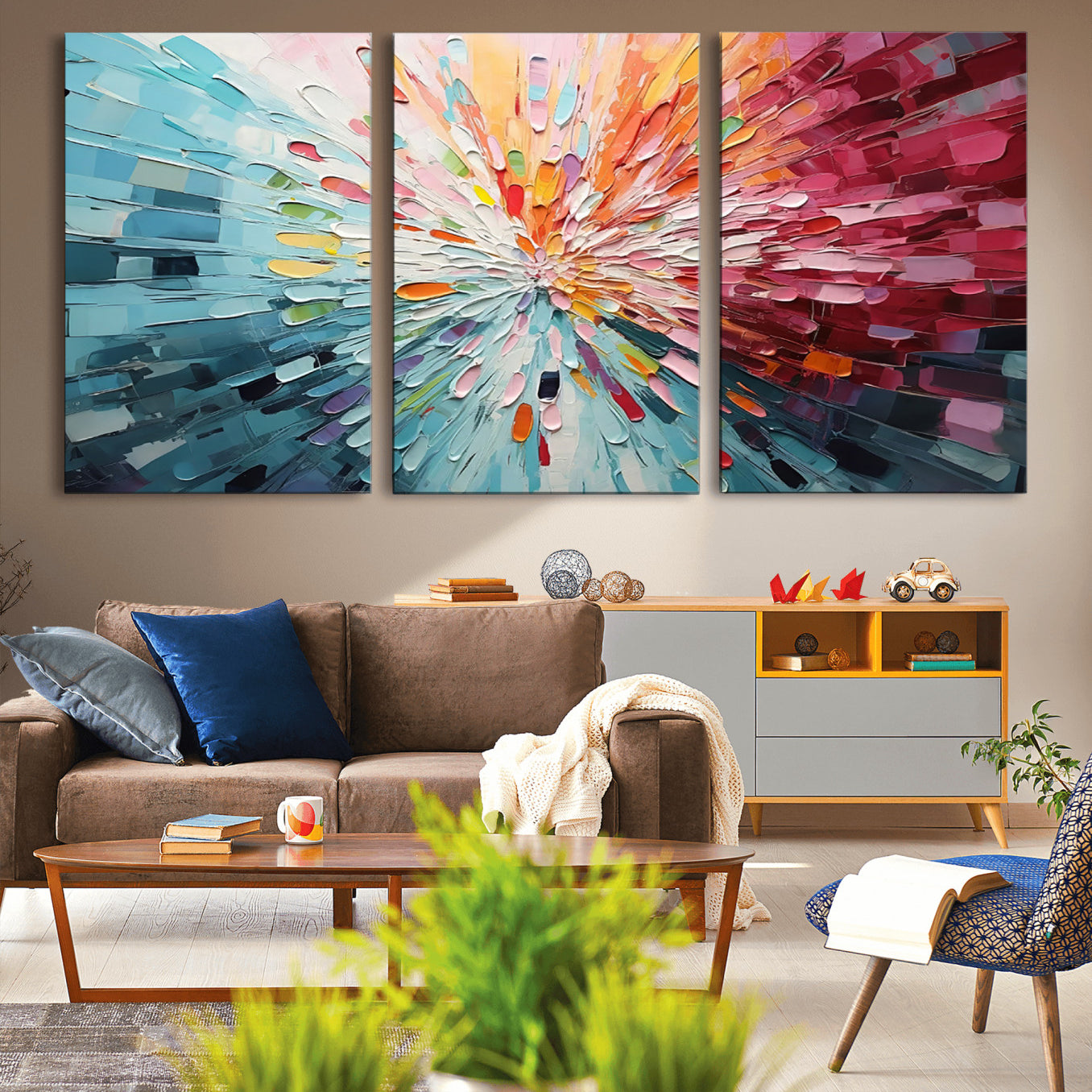 47065-MGV-CV-36X24-Radiant Bloom Abstract Floral Wall Art Canvas Print - Colorful Burst - Modern Living Room Decor -