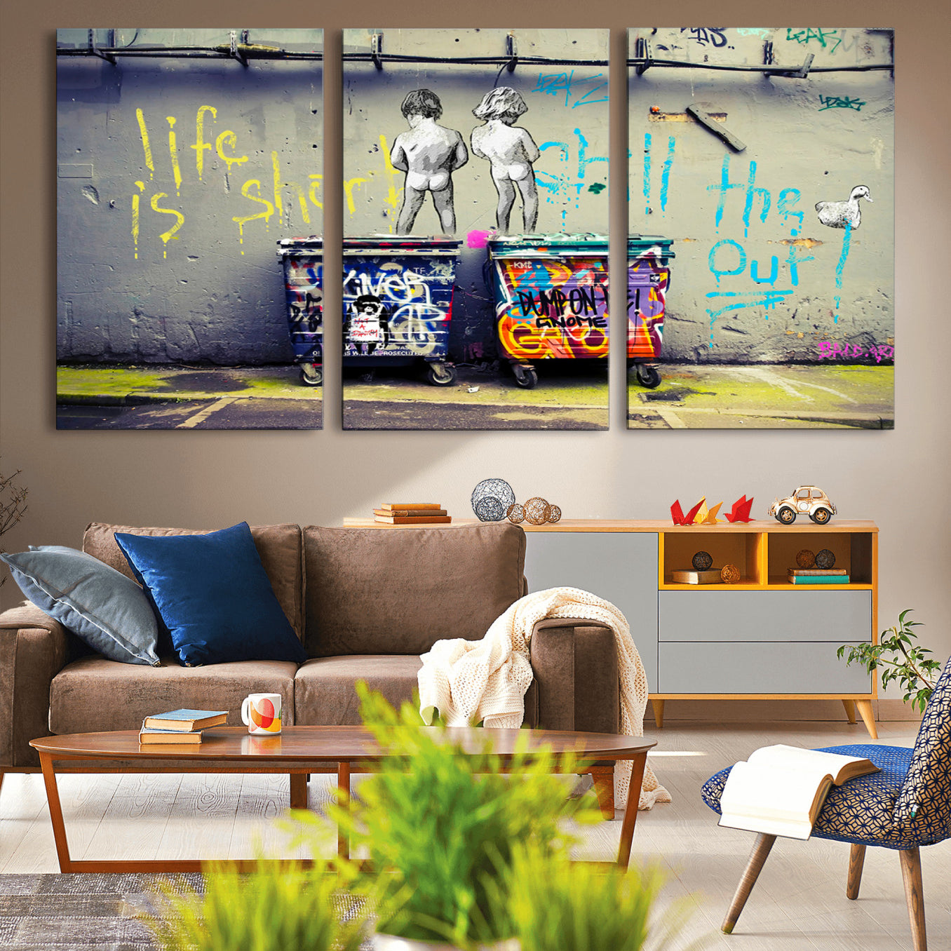 -Banksy Life is Short Wall Art - Iconic Graffiti Art on Framed Ready-to-Hang Canvas - Street Art