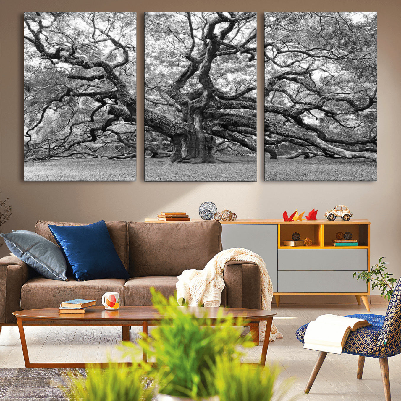 12314-MGV-CV-36X24-Black White Angel Oak Tree Wall Art - Timeless Nature-Inspired Canvas for Rustic, Modern, or