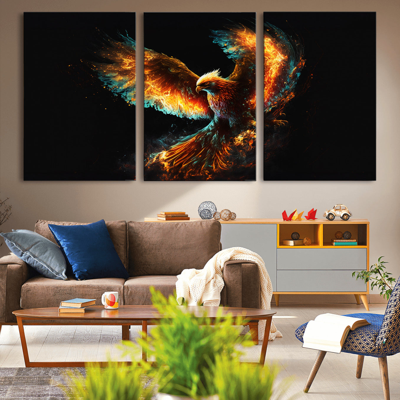 -Fiery Phoenix Canvas Print | Ready to Hang Wall Art | Bold Fantasy Decor for Living Room | Majestic