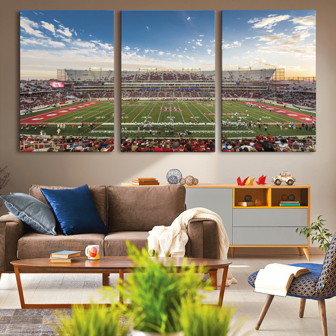 -Framed Houston Cougars Football Team Print - Houston TDECU Stadium Wall Art Canvas Print