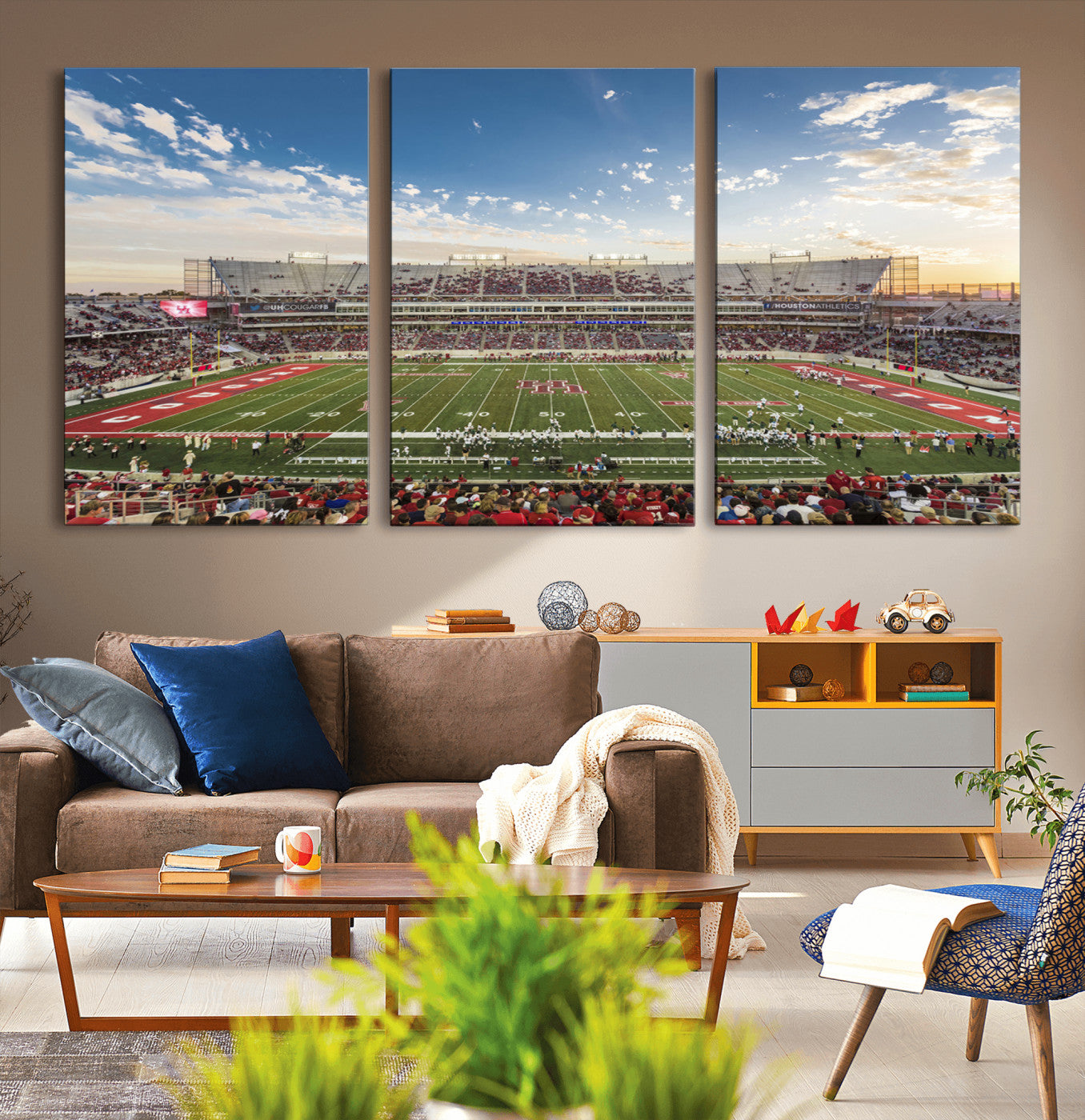 -Framed Houston Cougars Football Team Print - Houston TDECU Stadium Wall Art Canvas Print