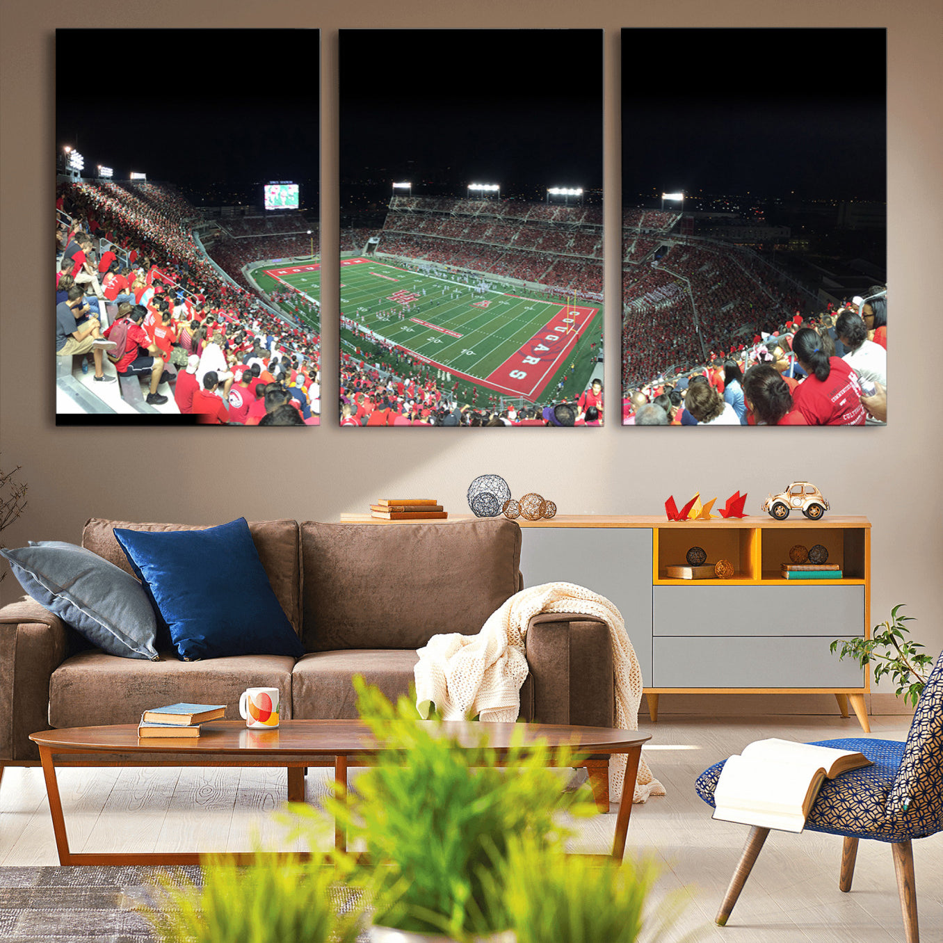 -Houston Cougars Football Team Print - Houston TDECU Stadium Wall Art Canvas Print