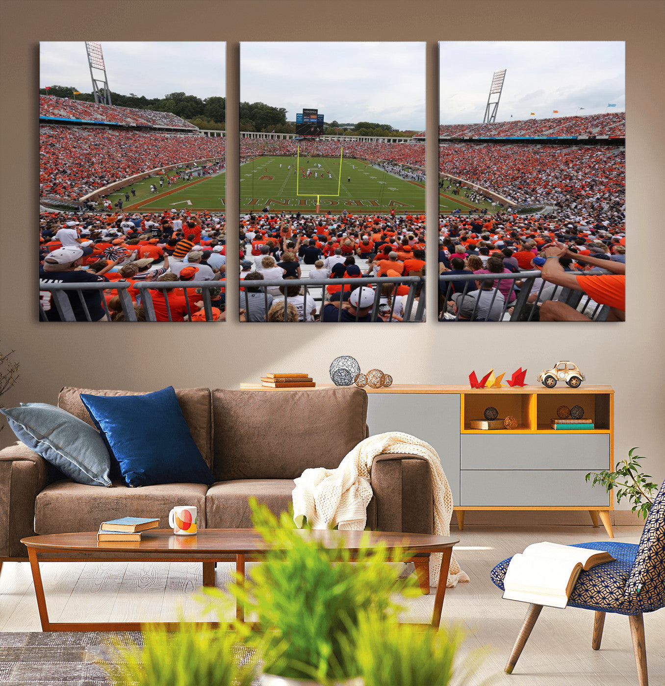 63606-MGV-CV-80X40-5P-Virginia Cavaliers Football Team Print - Charlottesville Scott Stadium Print Wall Art Canvas
