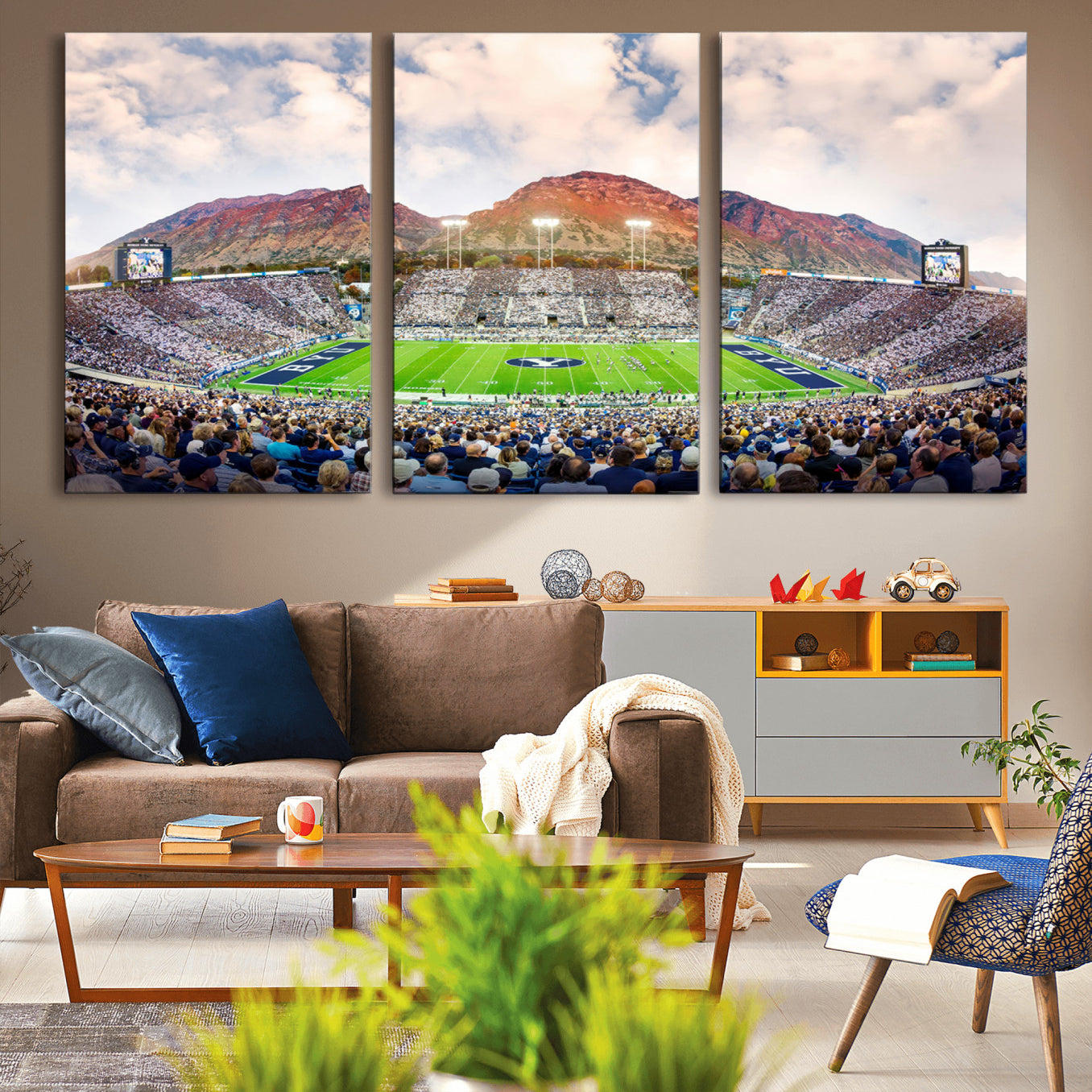-Brigham Young University Cougars Football Team Print - Provo LaVell Edwards Stadium Wall Art Canvas