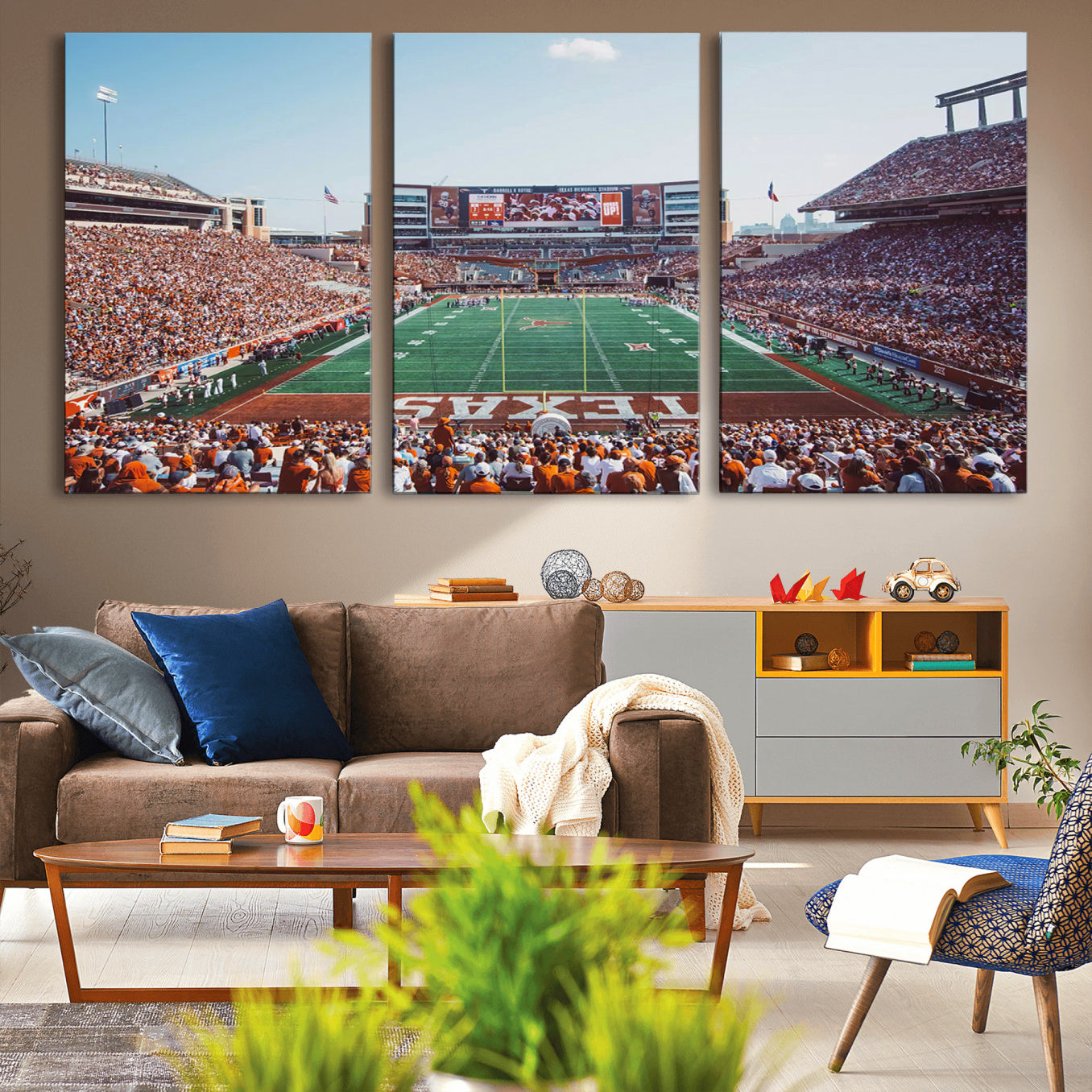 -Framed Texas Memorial Stadium Canvas, University of Texas Longhorns Football Team Print - Austin