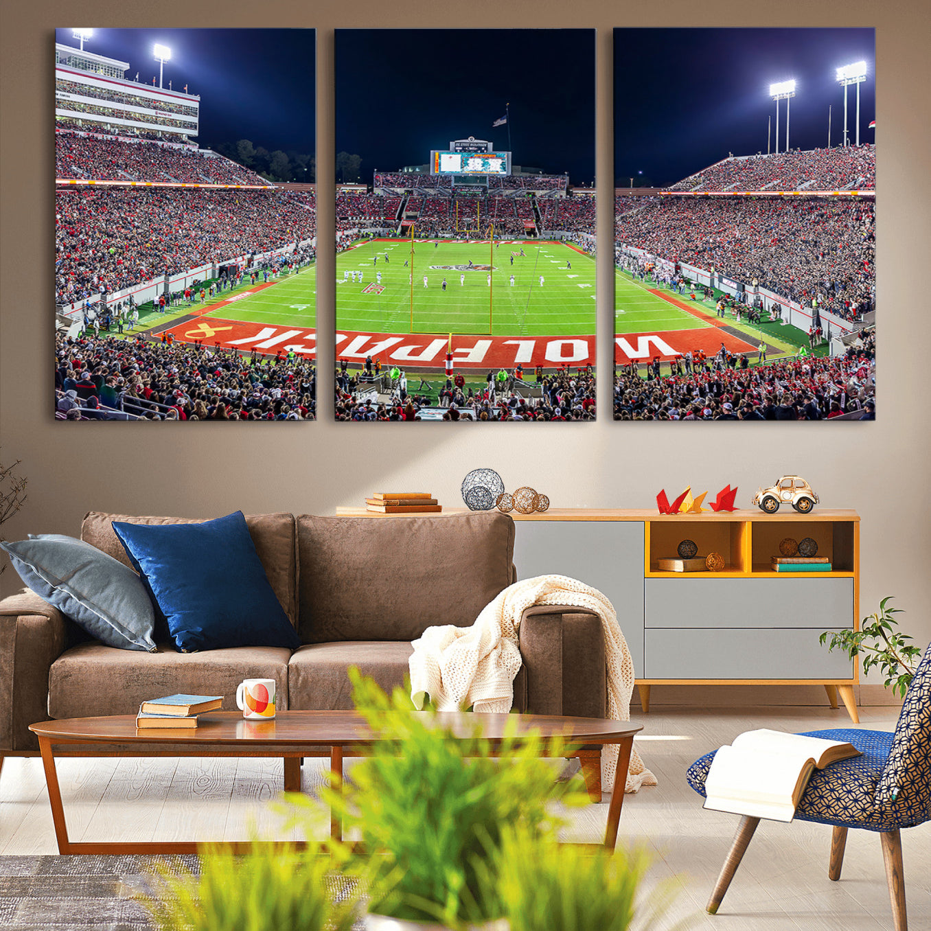 80943-MGV-CV-36X24-Wolfpack Football Team Print - Raleigh Carter-Finley Stadium Wall Art Canvas Print