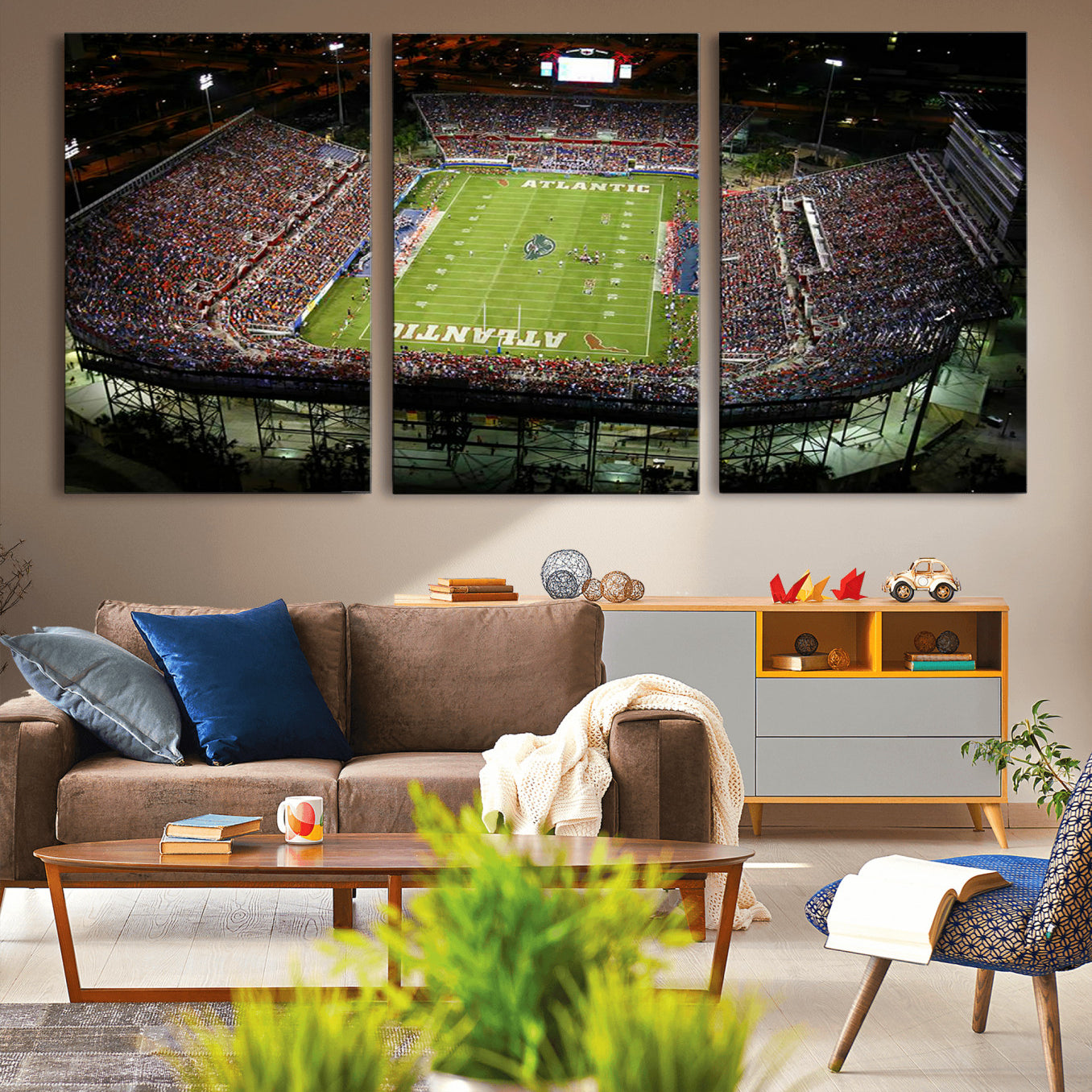 -Florida Atlantic University Owls Football Team Print - Boca Raton FAU Stadium Wall Art Canvas Print