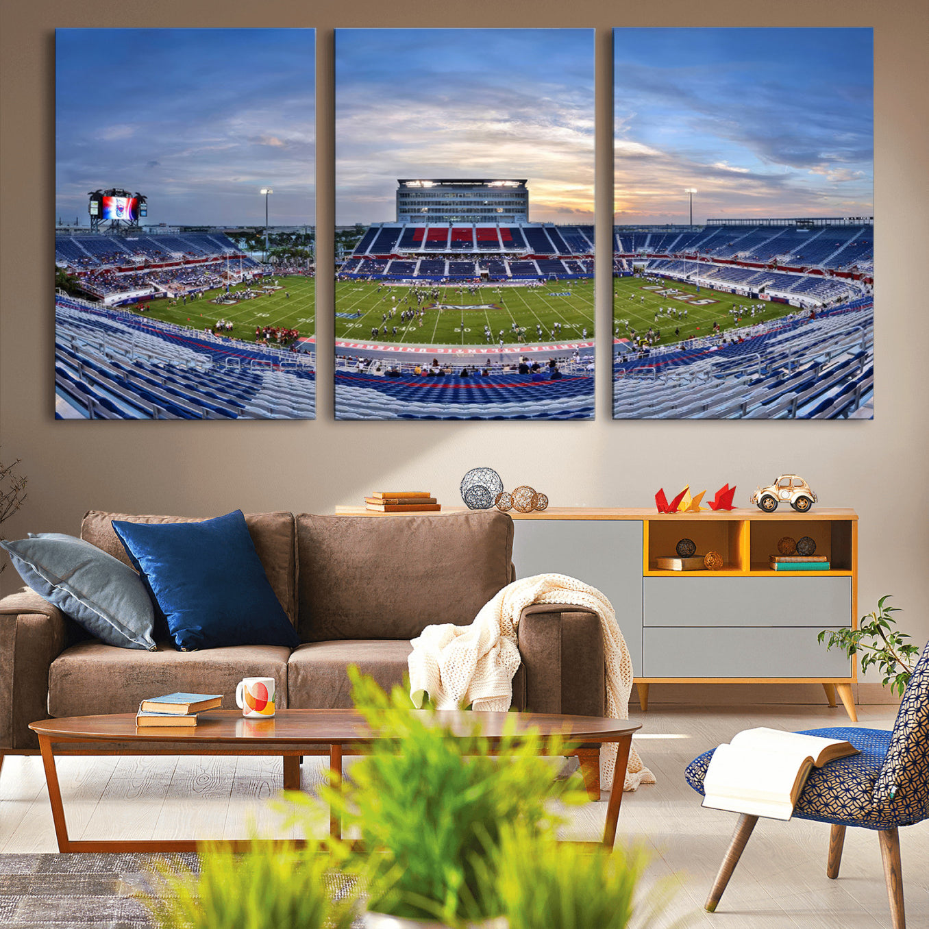 -Florida Atlantic University Owls Football Team Print - Boca Raton FAU Stadium Wall Art Canvas Print
