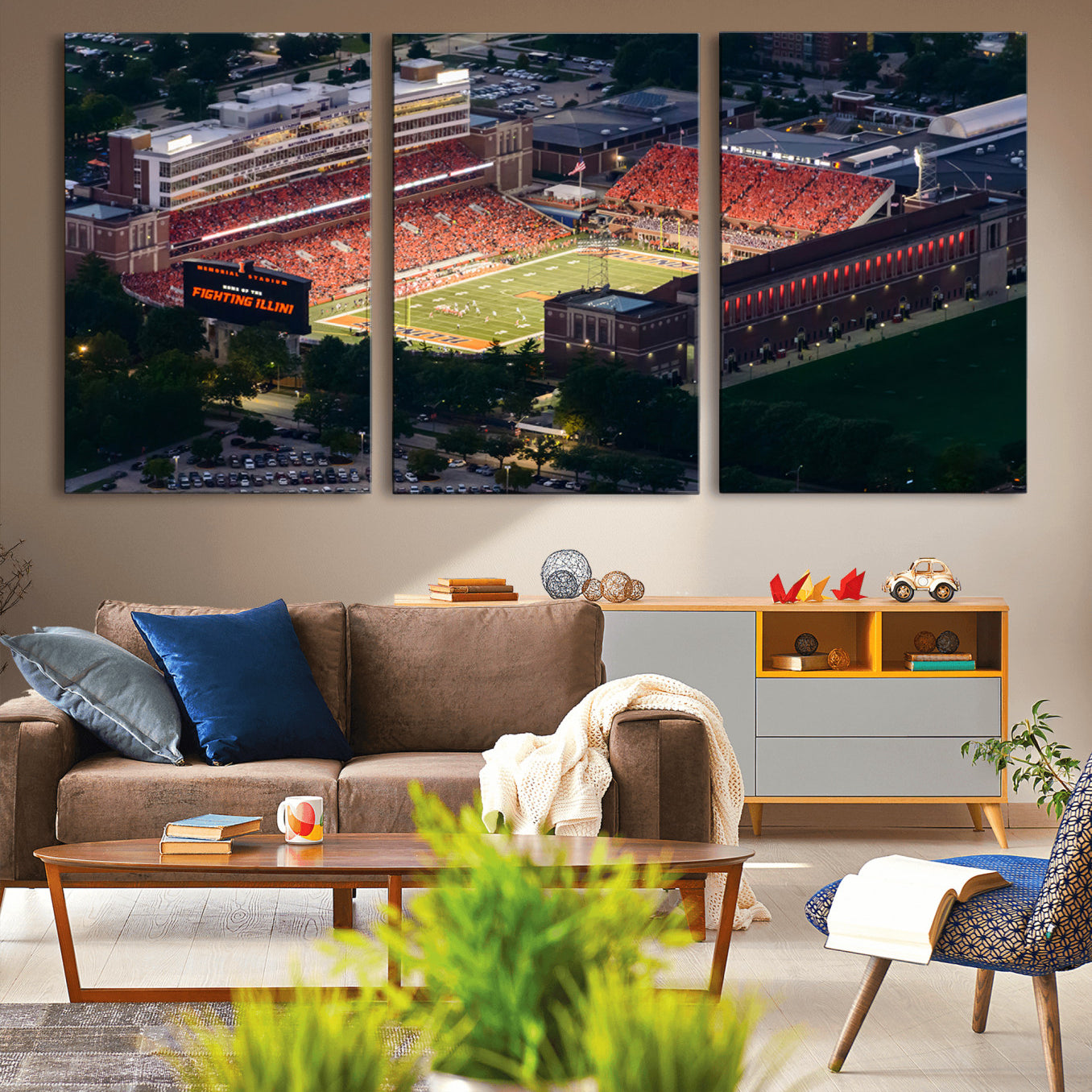 -University of Illinois Fighting Illini Football Team Print - Champaign Illinois Memorial Stadium